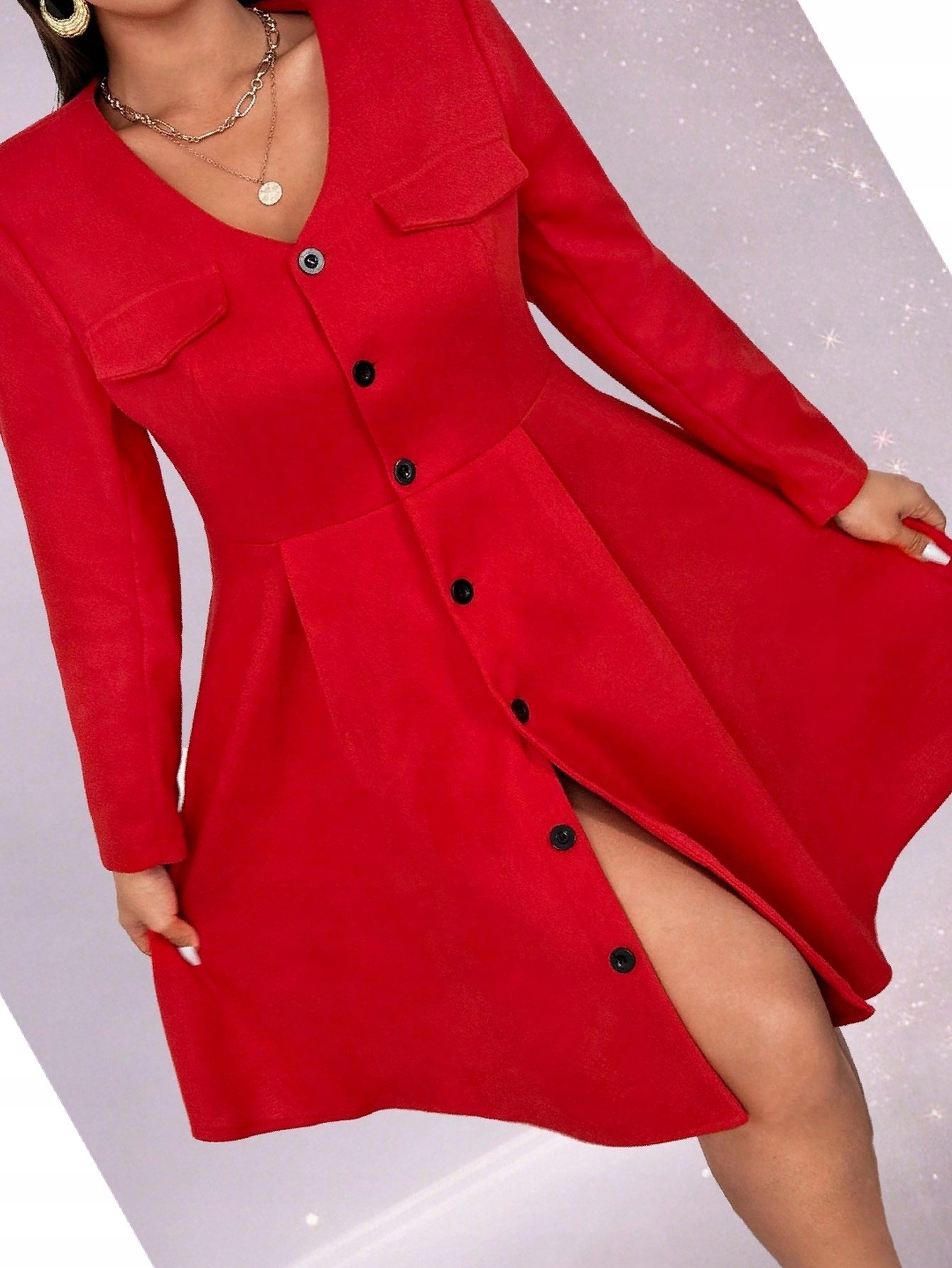 Elegantní kabát s rozevřením za koleno, červený, velikost XL