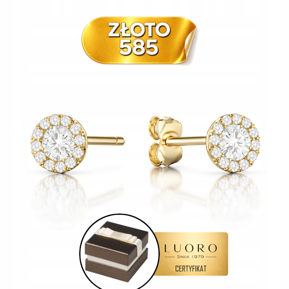 Náušnice Zlaté 585 14K Kolečka Zirkony Ažurová Tyčinka 6,4 MM Elegantní