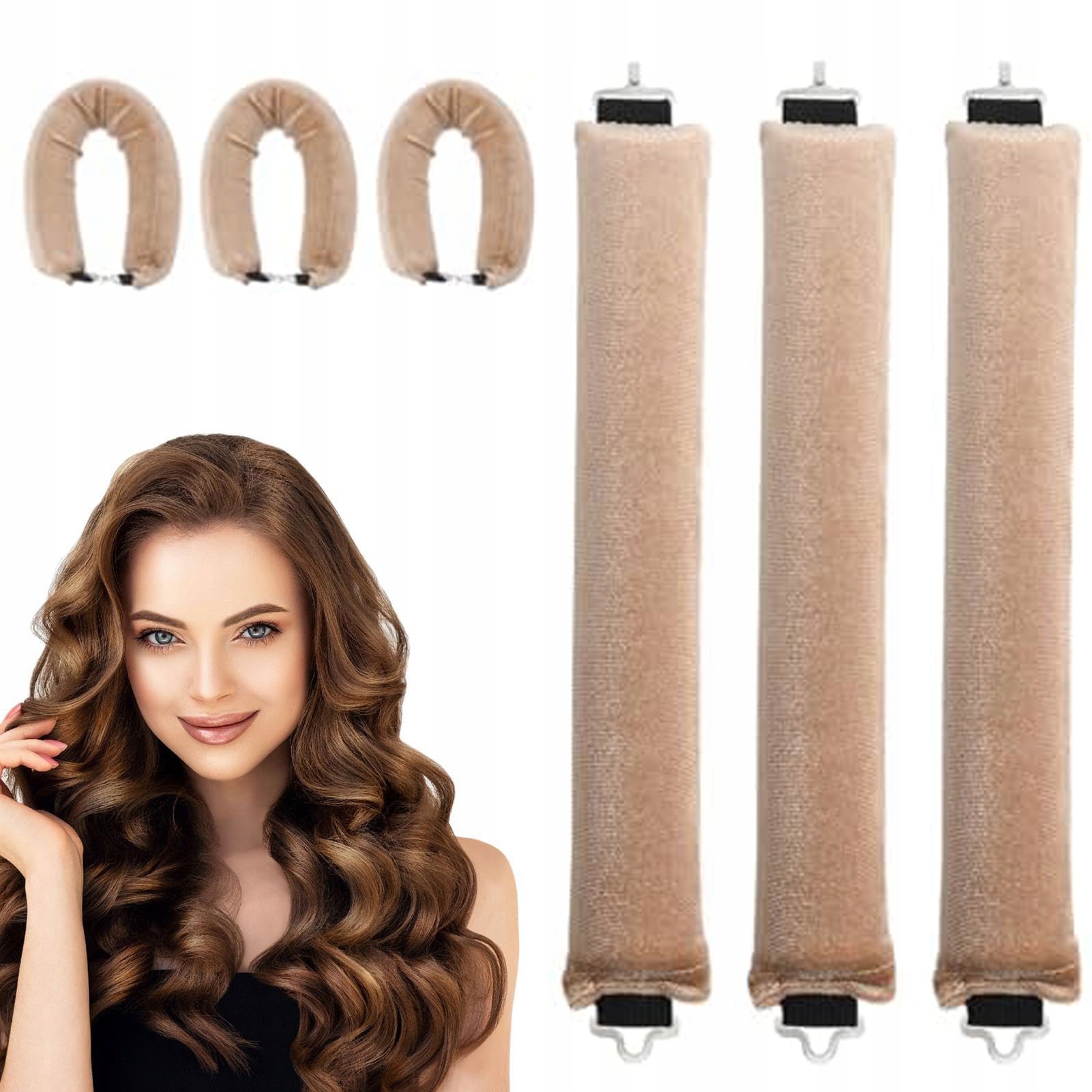 3KS Natáčky Na Vlasy Měkké Papiloty Kulmy Velurový Efekt Velvet Khaki