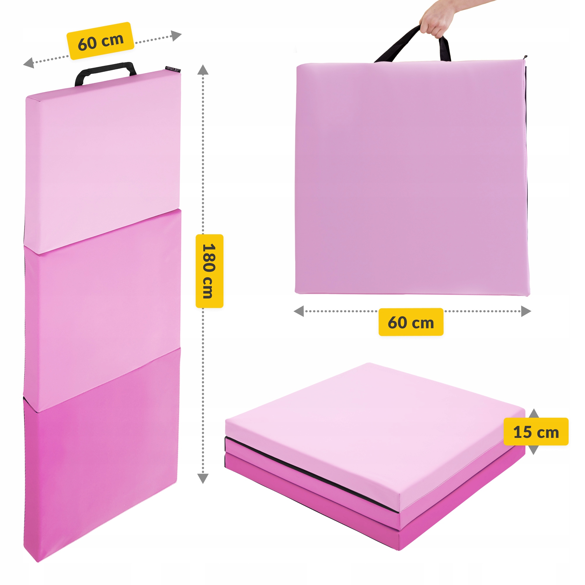 MATERAC GIMNASTYCZNY SKŁADANY DO ĆWICZEŃ Z RĄCZKĄ WYGODNE PRZENOSZENIE MATA Model Tri-Fold Folding Exercise Mat Pink