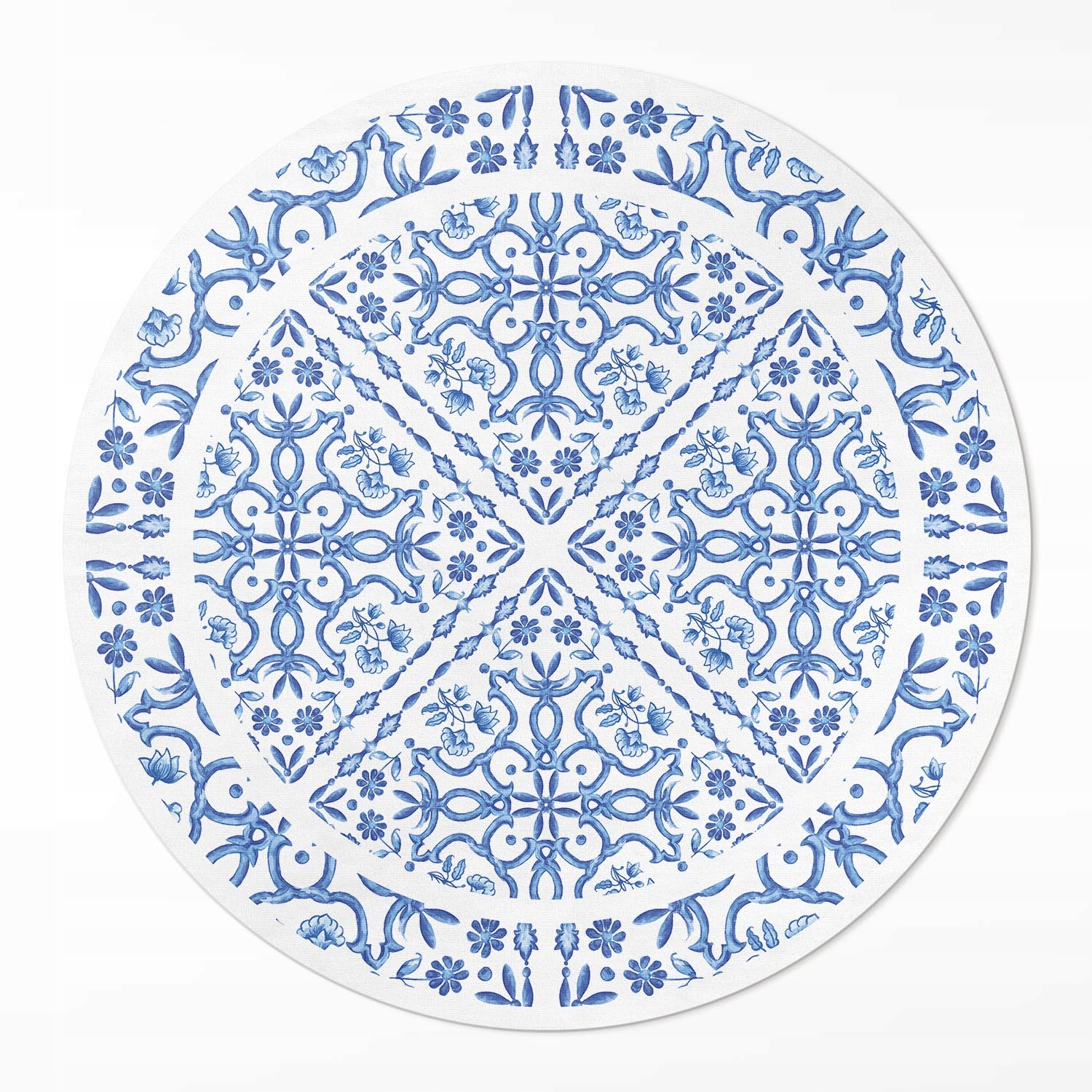 Okrúhly koberec Vinyl do domu Dekoratívne rastlinné dlaždice s ornamentami ⌀ 110 cm