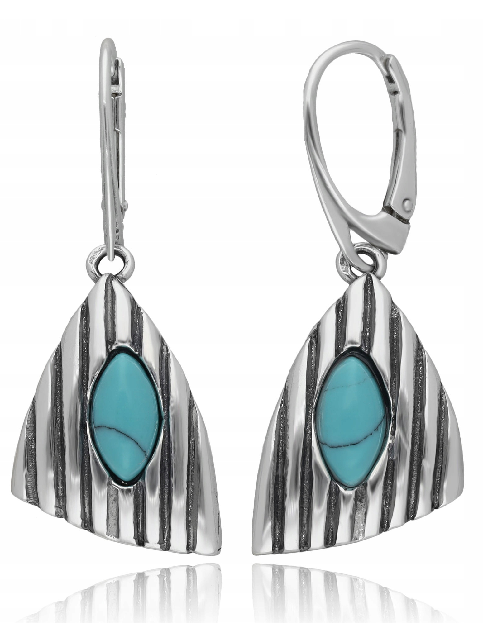 Stříbrné Náušnice Závěsné Anglické Oxidované S Tyrkysy Stříbro Ryzosti 925