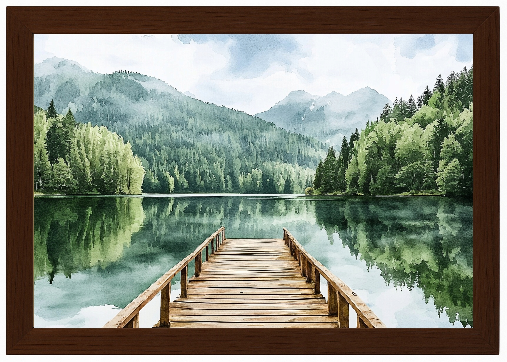 Plakát Rámeček Horské Dřevo Krajina Příroda Jezero Most Molo 93x62