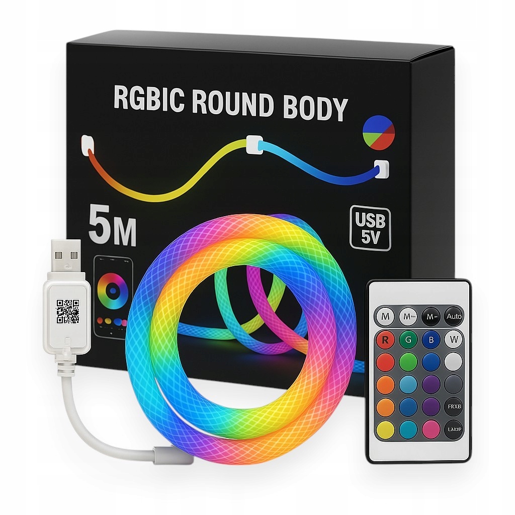 Herné Led osvetlenie 5V 5 m Šnúra 360 digitálna s aplikáciou a Usb diaľkovým ovládaním