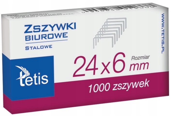

Zszywki biurowe 24/6 1000 sztuk Tetis GZ101-A