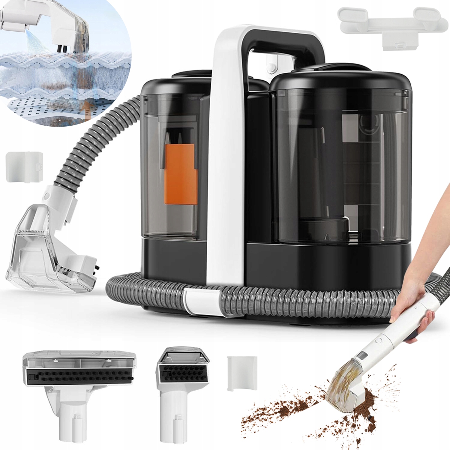 Przenośny Odkurzacz Piorący Do Czyszczenia Dywanów Tapicerek 600W Zestaw