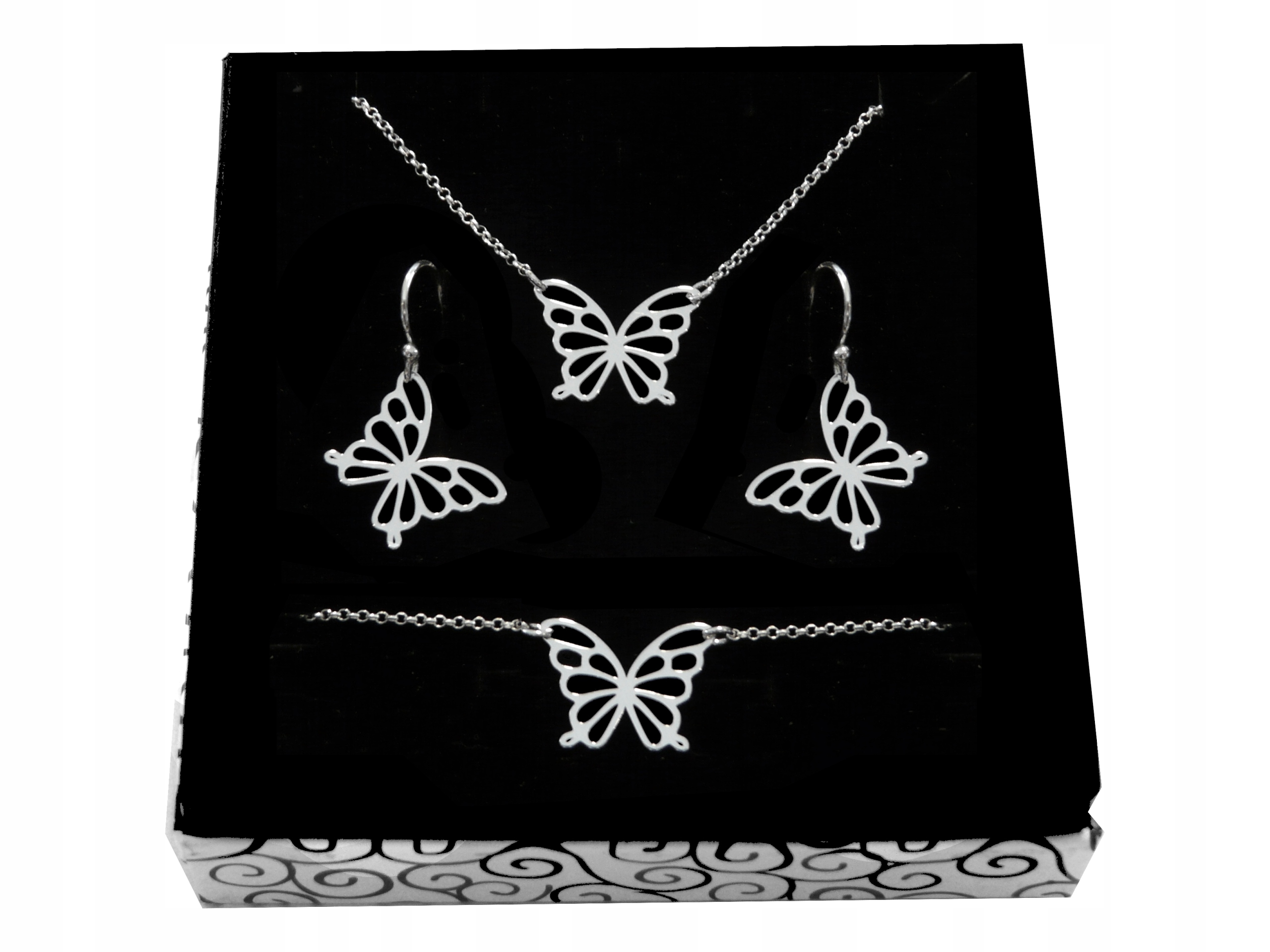 

Srebrny Komplet Ażurowy Motylek srebro 925