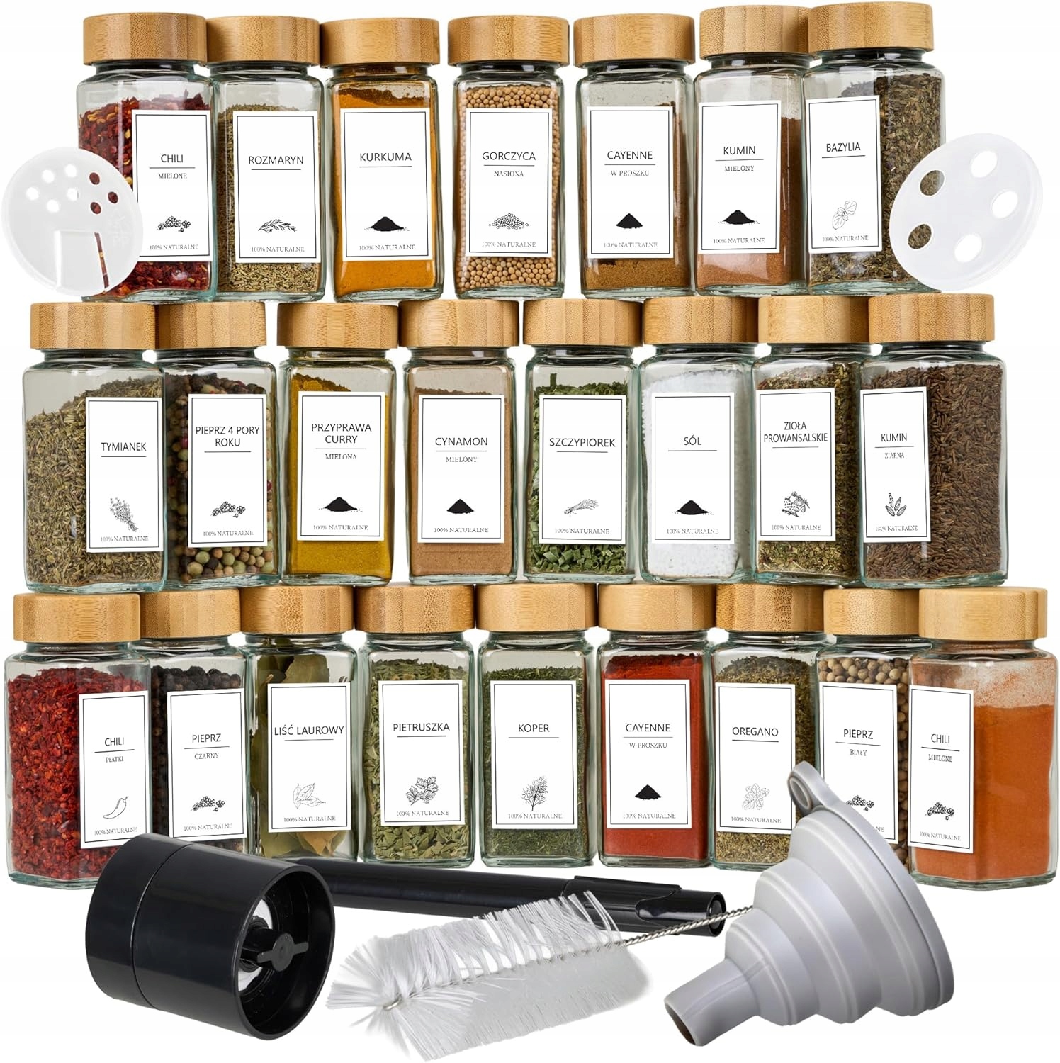 Sklenice Na Koření Ze Skla S Polskými Štítky, 24 Kusů