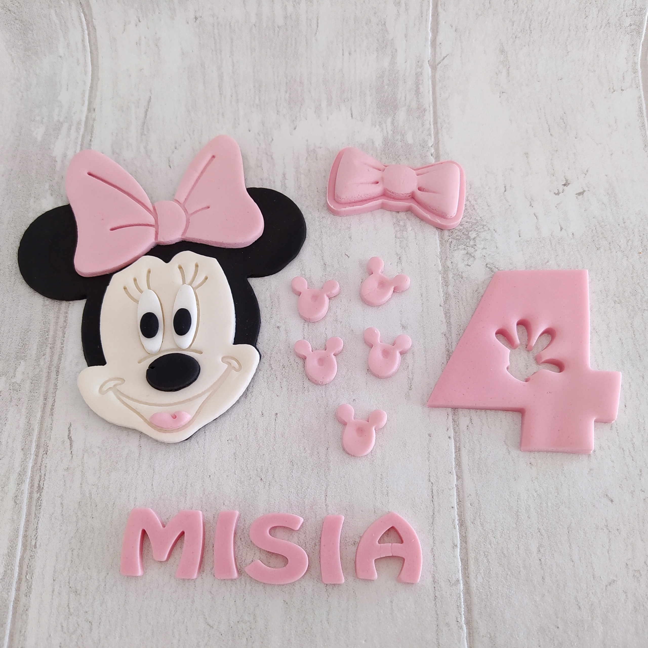 Levně Minnie Mouse z cukrové hmoty figurka nápis číslice Sada barva světle růžová