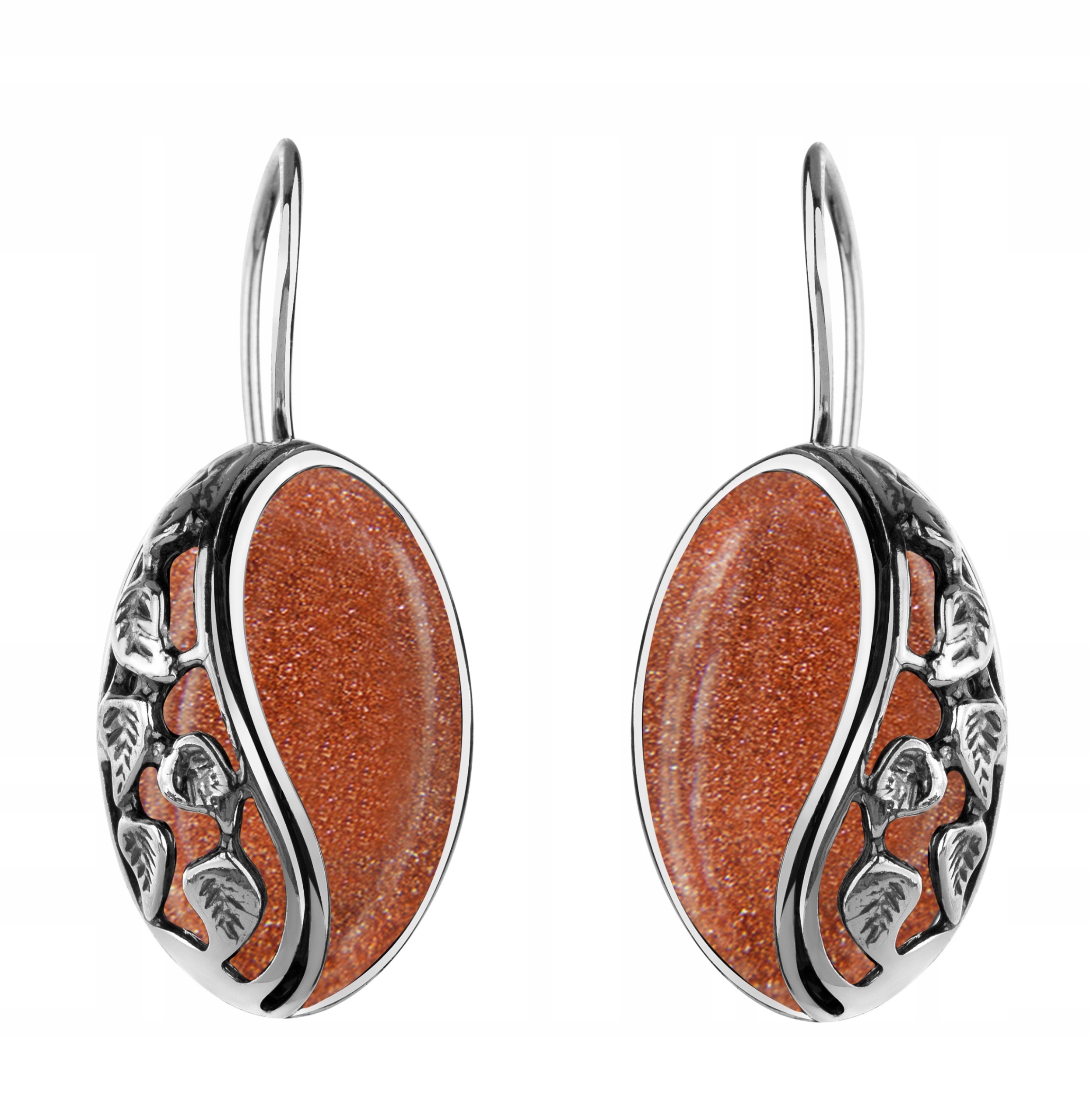 

Kolczyki Srebrne Z Piaskiem Pustyni I Listkami