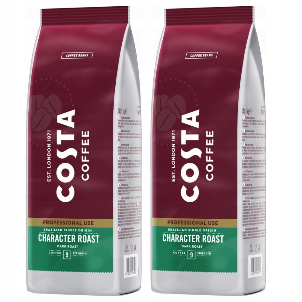 Levně Káva zrnková Costa Coffee Brazilian Blend Dark Roast 100% arabica 2x1 kg