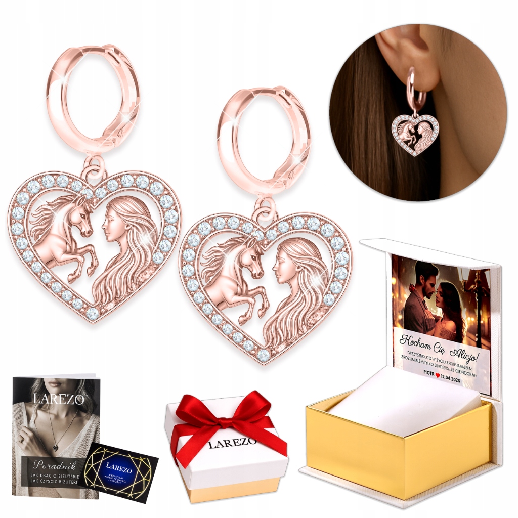 Náušnice Pozlacené stříbro 925 Dívka s koněm Srdce Koně Srdíčka s koňmi