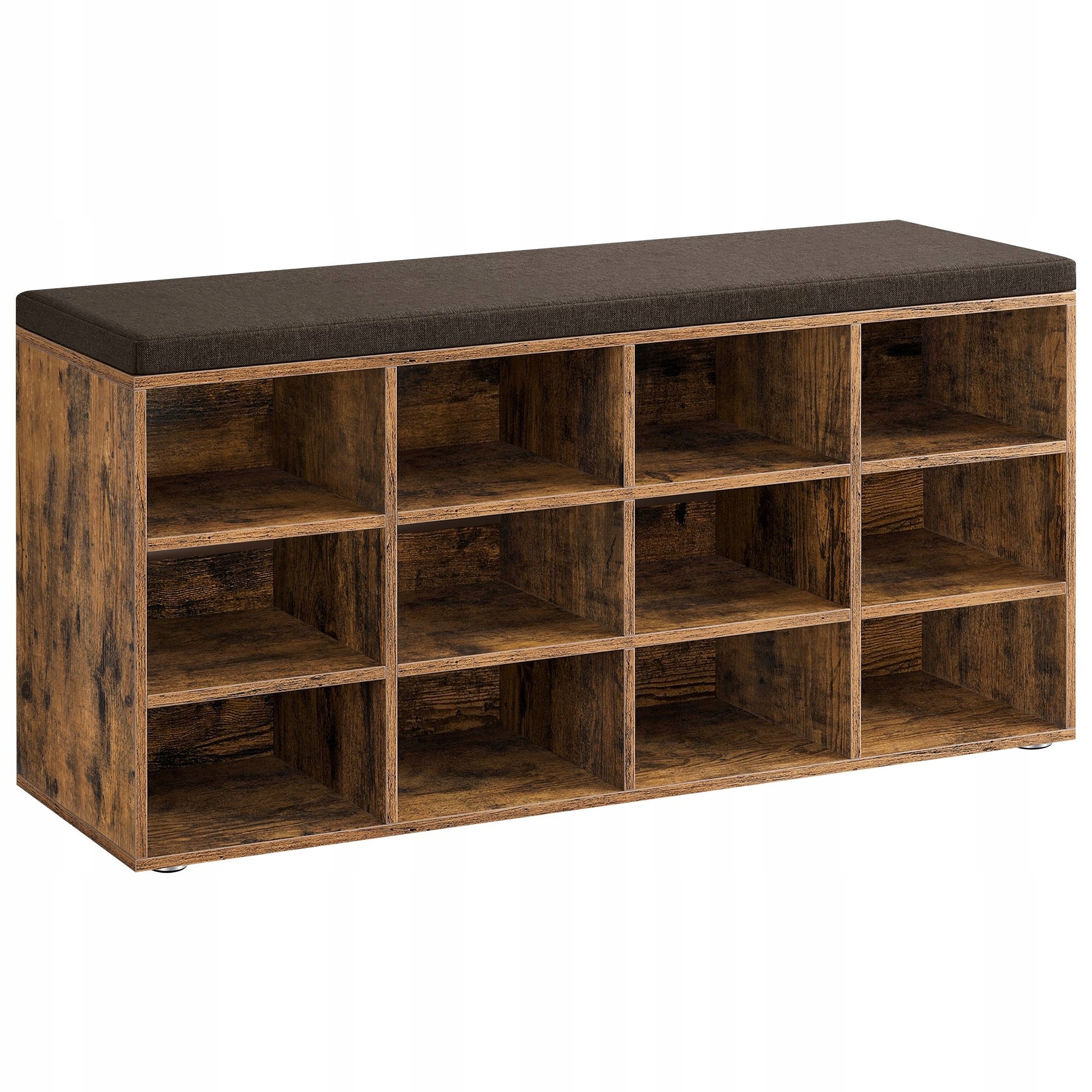 Priestranný botník s lavicou na sedenie, 12 políc, rustikálna hnedá, loft štýl, 104 cm