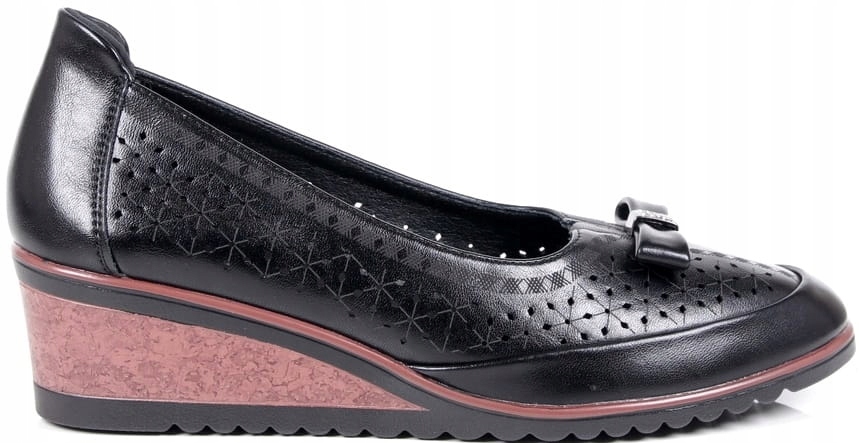 WSUWANE AŻUROWE DAMSKIE PÓŁBUTY NA KOTURNIE MOKASYNY CZARNE VINCEZA Marka VINCEZA