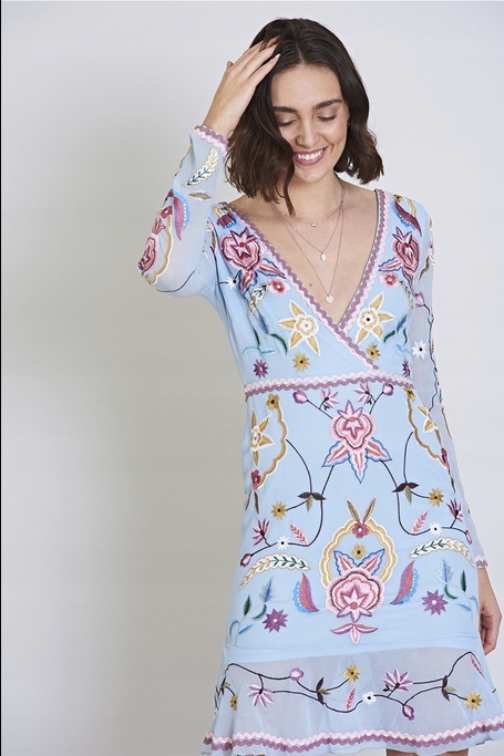 FROCK AND FRILL SUKIENKA NIEBIESKA KWIATY 38 M UZJ 13947900199 - Allegro.pl