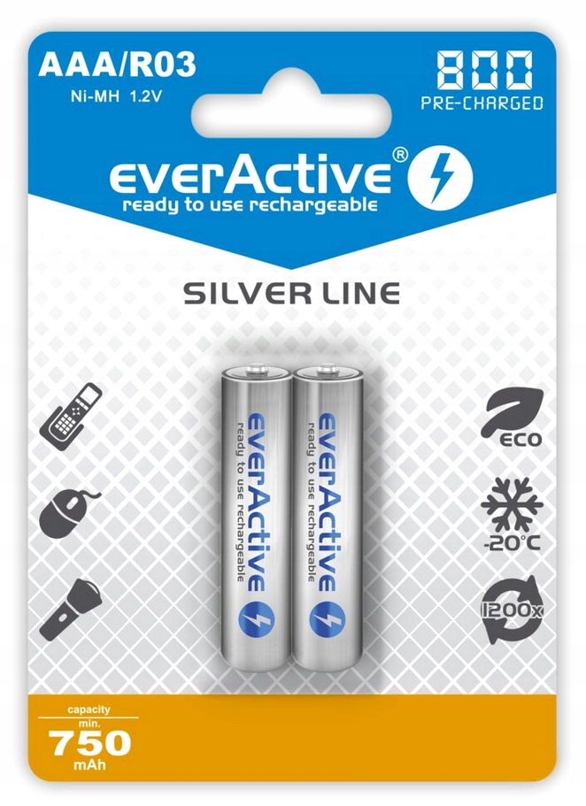 

2 x R3/AAA everActive 800 mAh Ni-MH ready to use