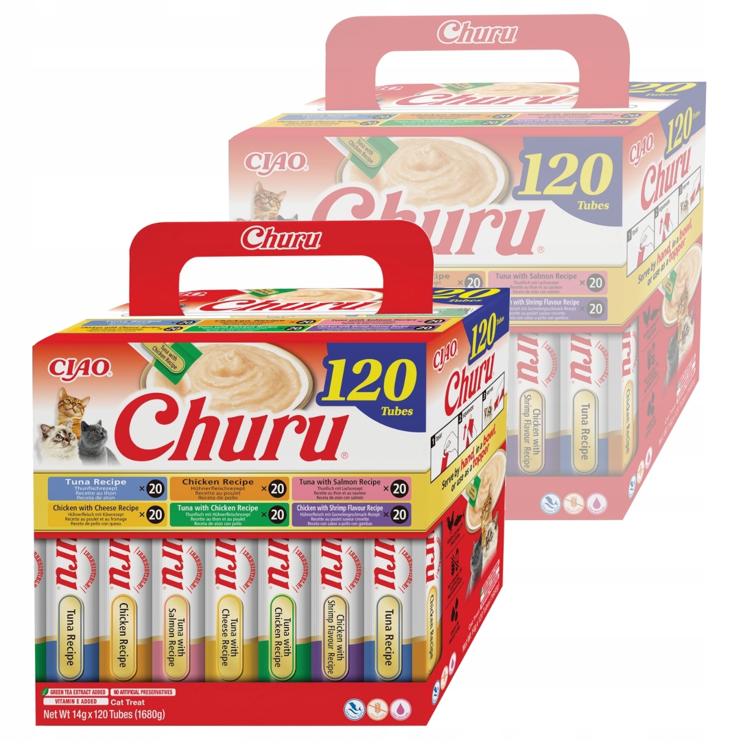 Levně Inaba Cat Churu 240 x 14 g (3360 g) Krémová Pamlsek Pro Kočky Tuňák a kuře