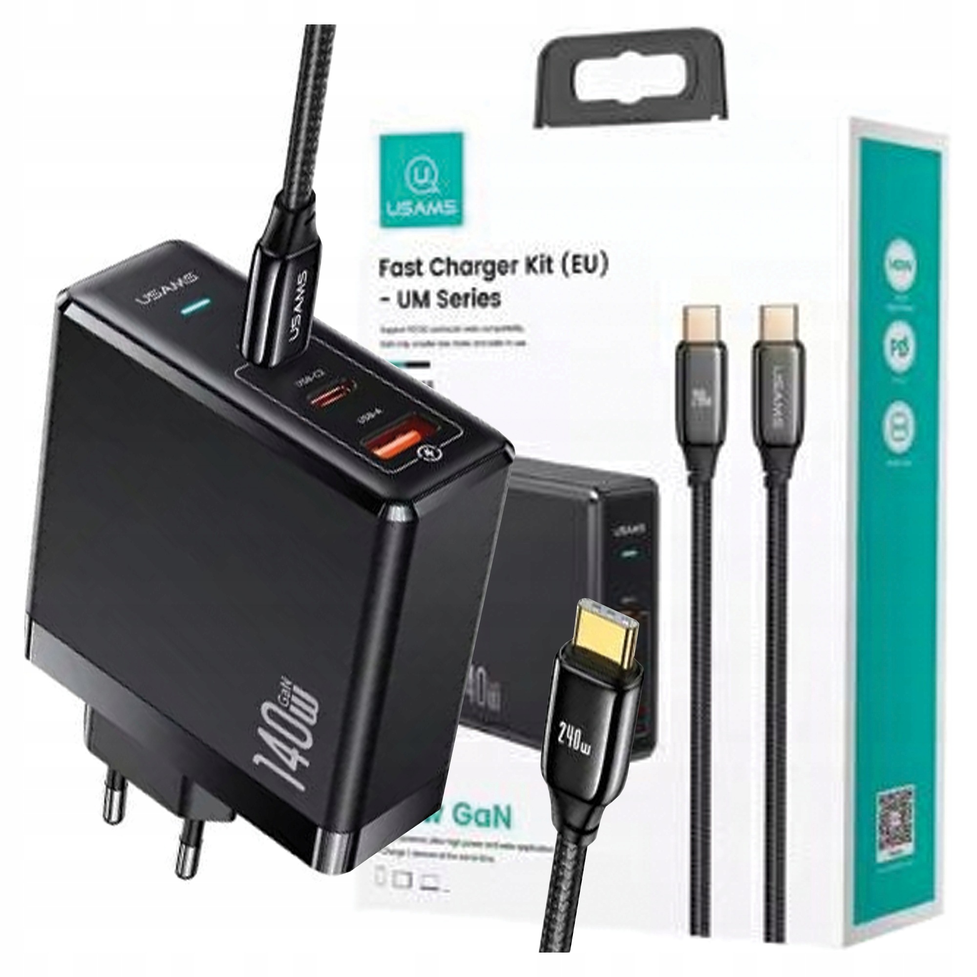 Usams Síťové nabíjení 2xUSB-C+1xUSB T52PD140W Pd Fast Charging US-CC168 kabel