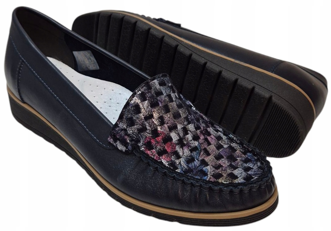 Verso 0-30 Mokasíny Námořnická Modrá-Šachovnice kůže lico vel.40