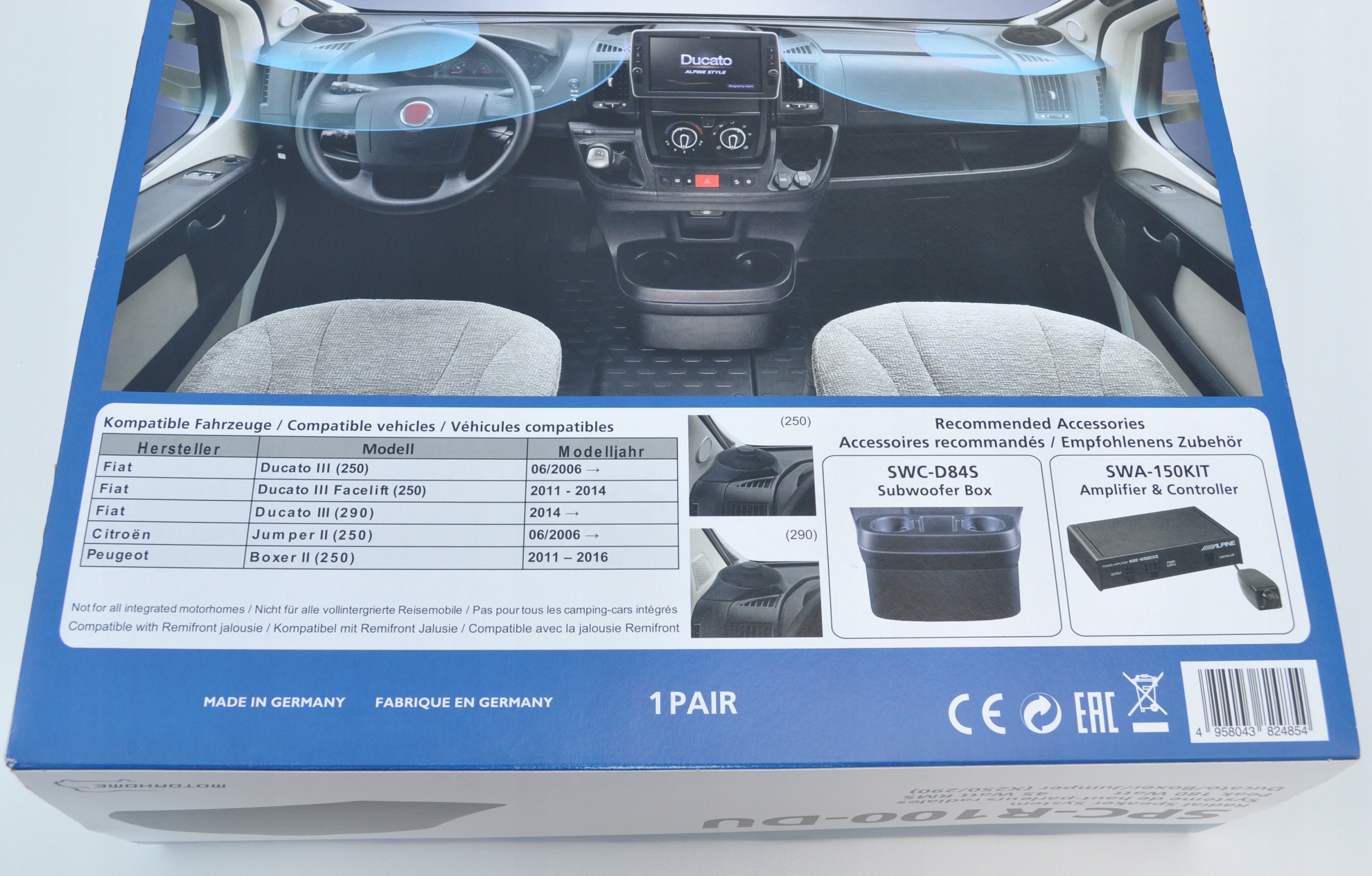 ALPINE SPC-R100-DU SYSTEM AUDIO PREMIUM DO KAMPERÓW DUCATO 3 I BOXER 2 Impedancja znamionowa 4 Ω