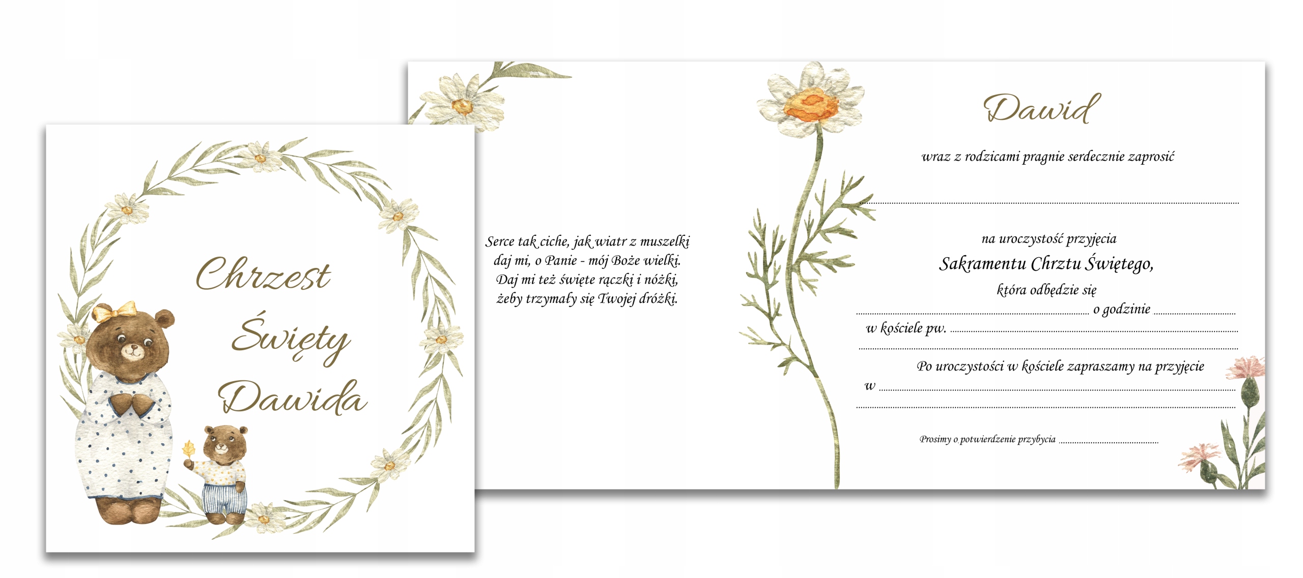 ZAPROSZENIA NA CHRZEST IMIĘ KOPERTA Niedźwiedź 007 Wysokość produktu 15 cm