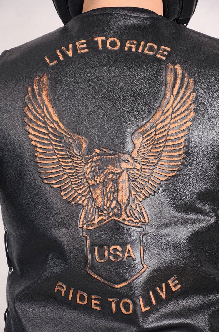 KAMIZELKA SKÓRZANA ORZEŁ USA MOTO CHOPPER M ORŁEM