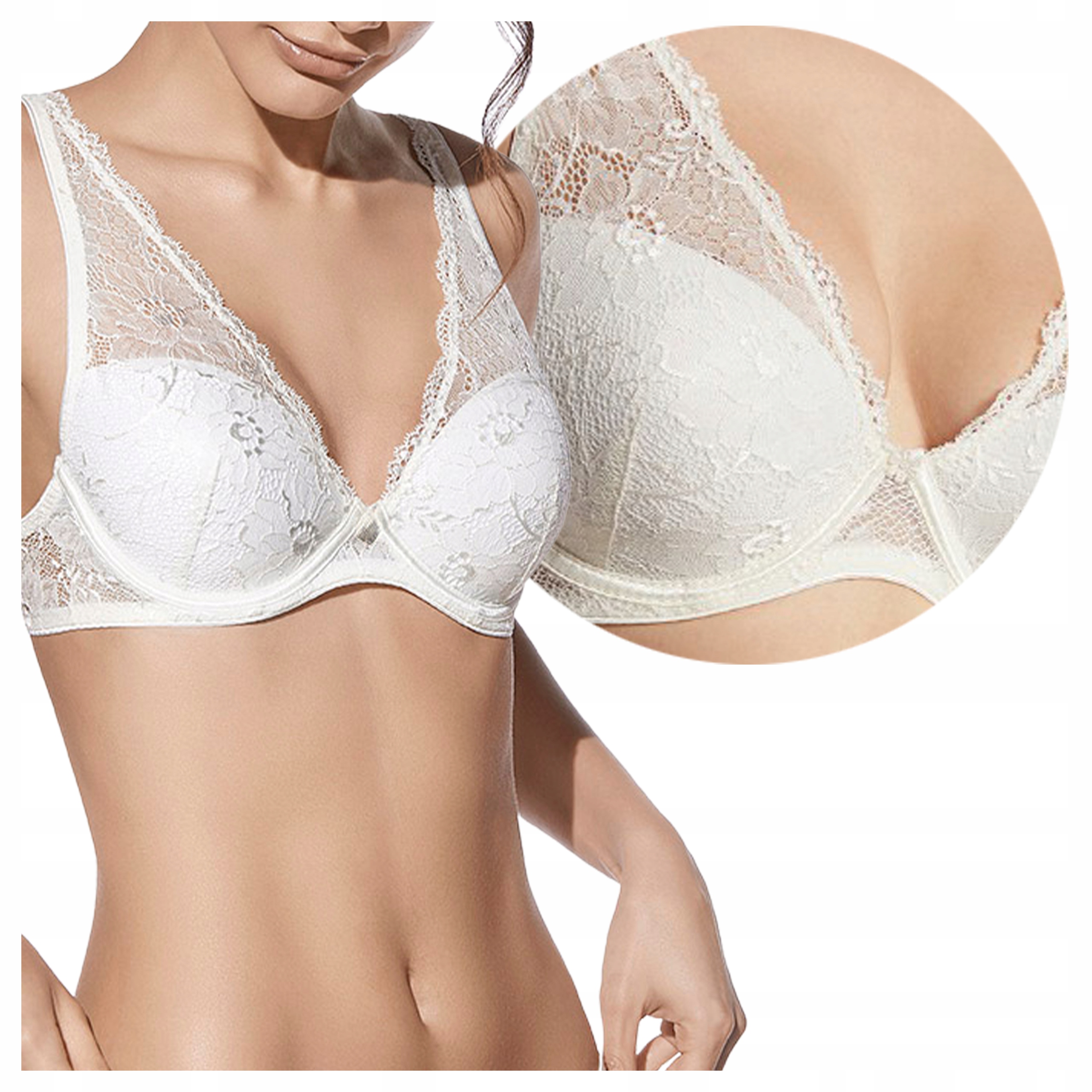 Biustonosz Usztywniany Koronkowy Stanik Braletka Na Fiszbinach Biały 80B