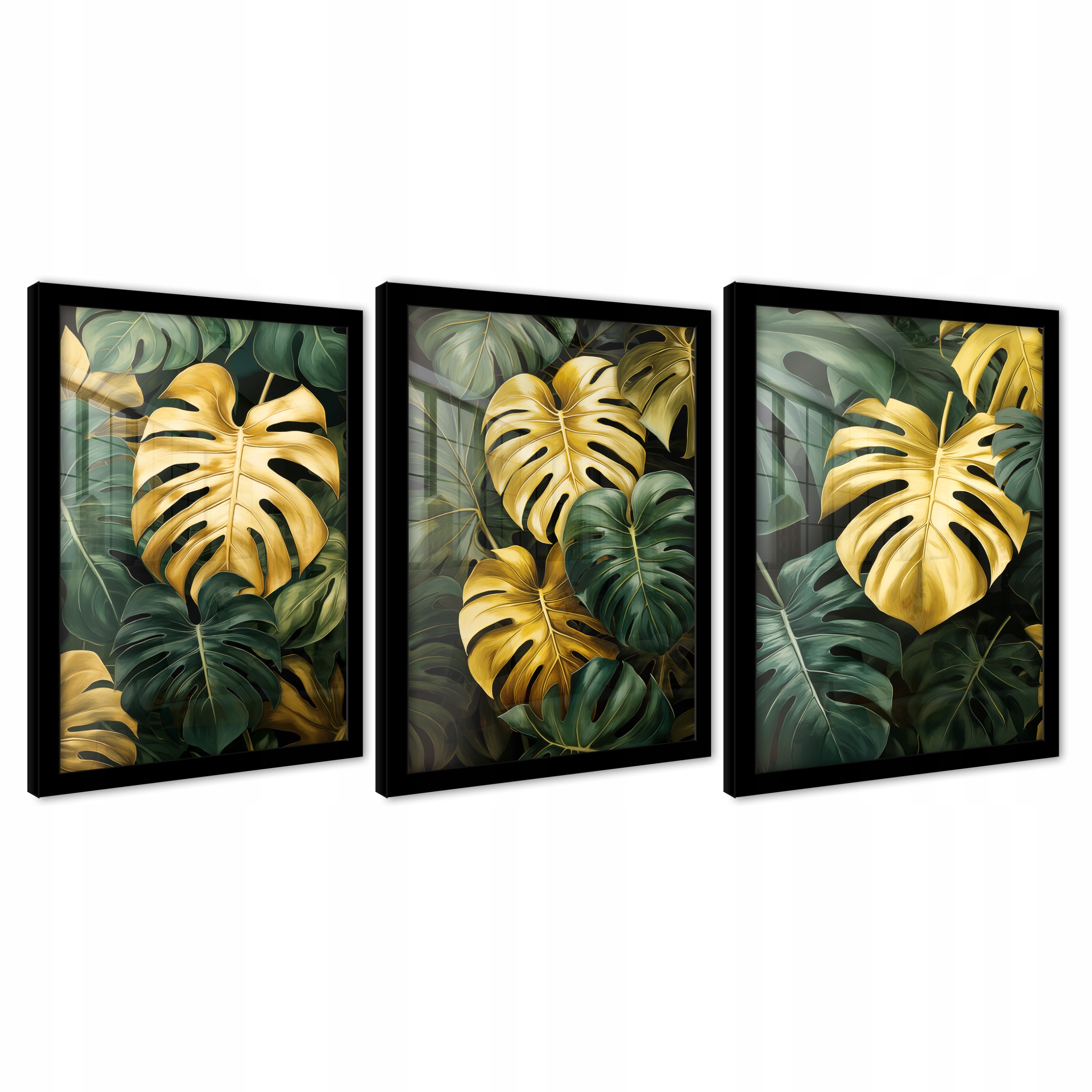 Zelené Plagáty Zlaté Listy Na Stenu V Ráme Obrazy Tryptyk 103x219