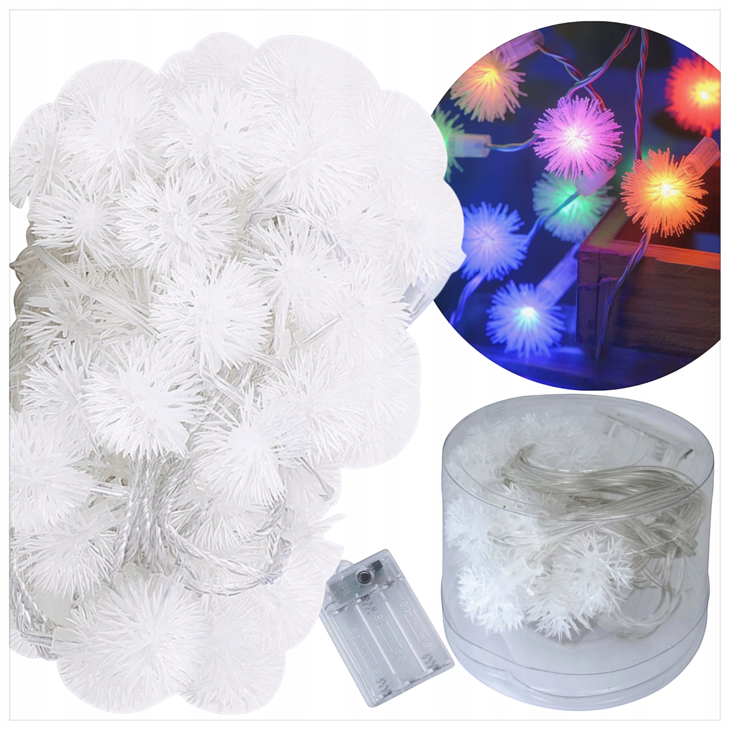 KARÁCSONYI FÉNYEK KARÁCSONYFA HÓPEHELY DEKORÁCIÓ LED LÁNC SZÍNES HÓ