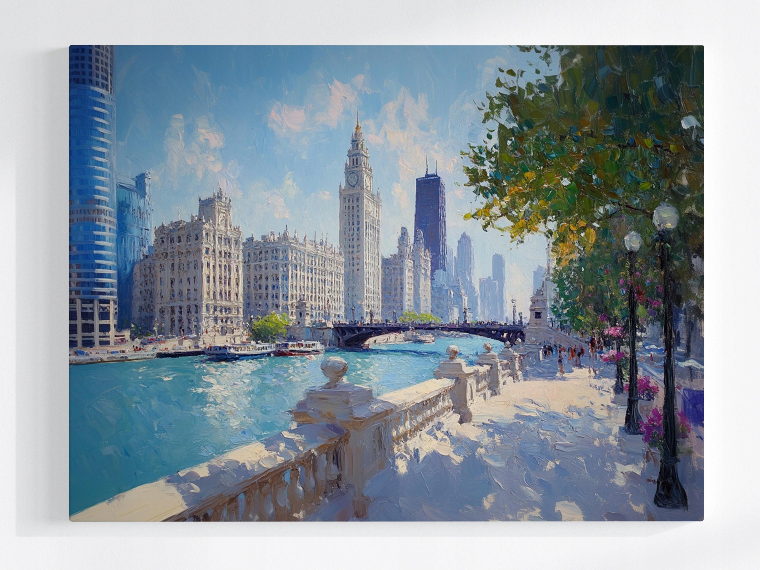 Obraz Na Plátně Canvas Město Usa Chicago Řeka Mrakodrapy Most Pohled 80x60