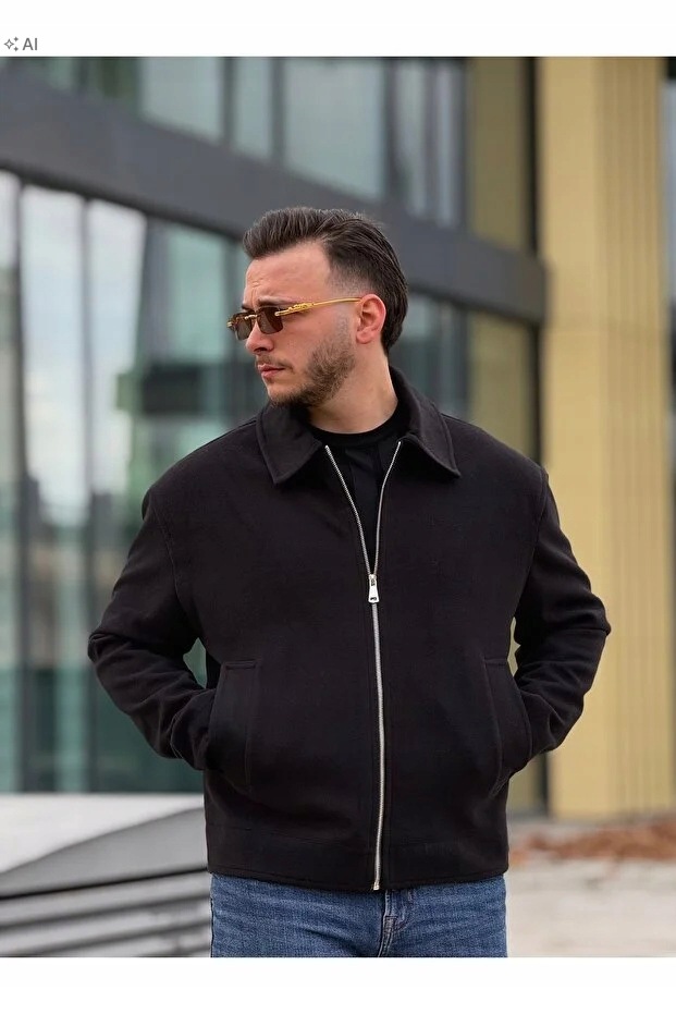 Hladká Pánská Bunda Na Zip S Klasickým Límcem XL 5IA