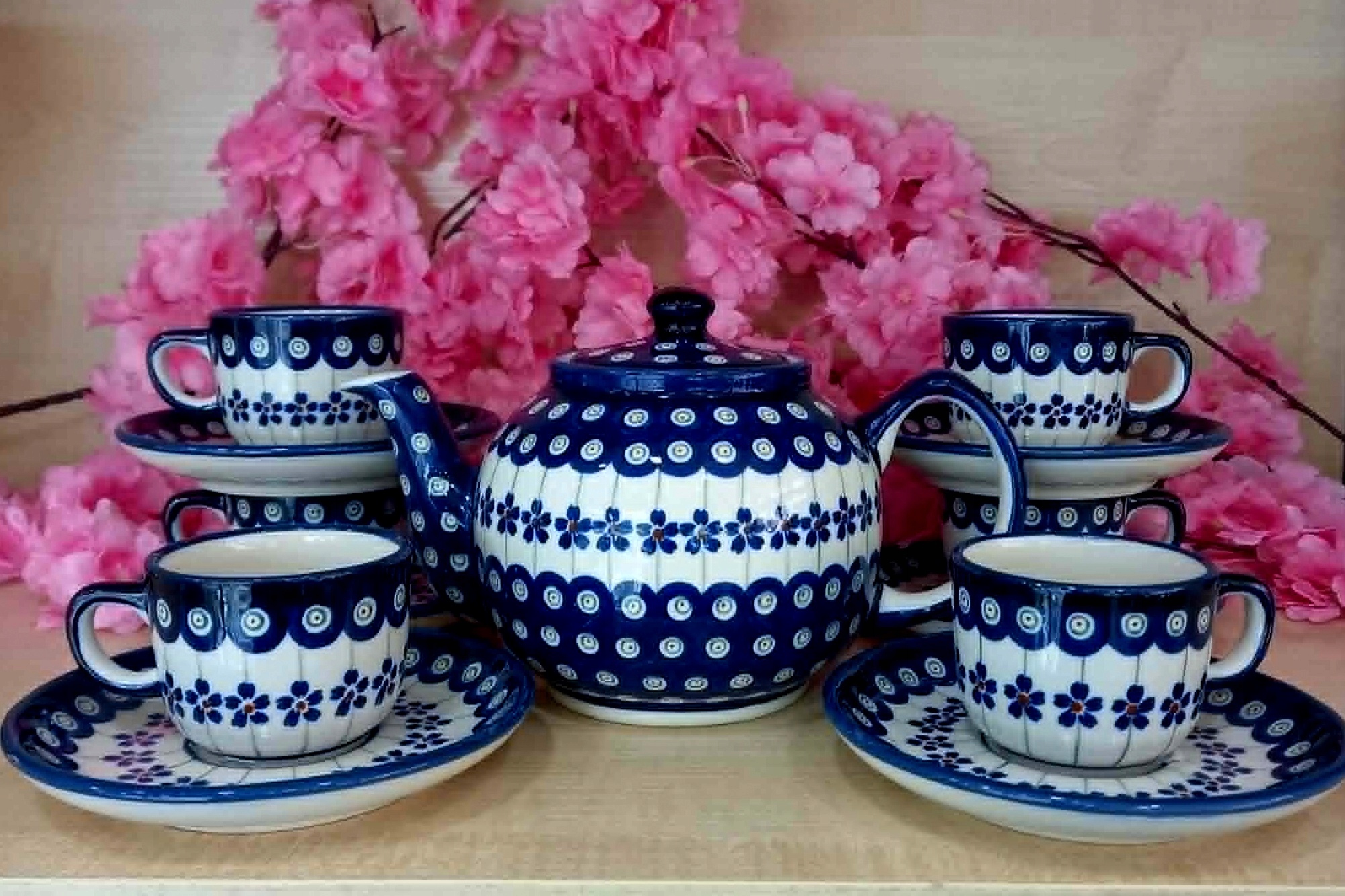 Bolesławiec Zestaw Do Espresso Dla 6 Os Filiżanka Czajnik Dek 166