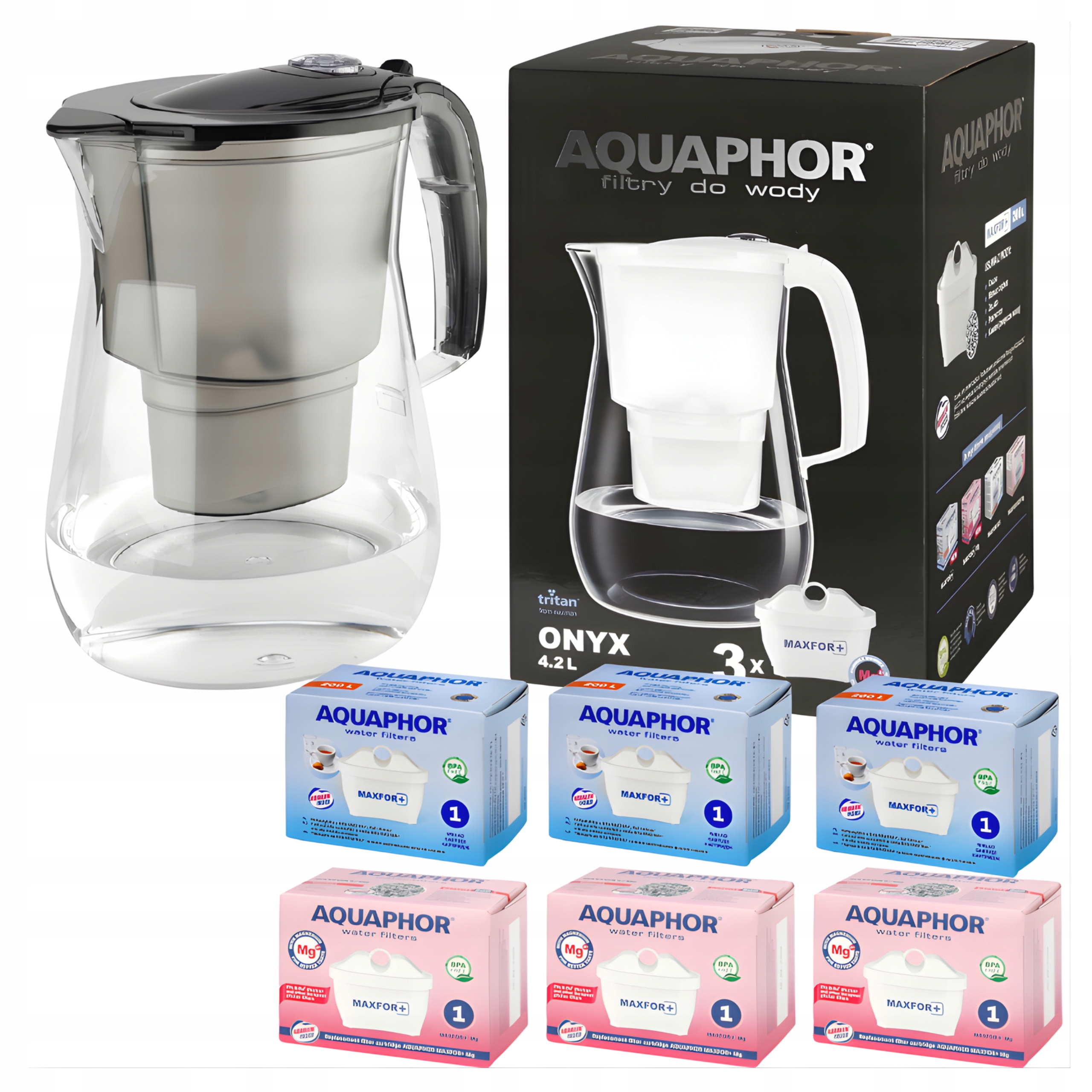 Filtrační konvice Aquaphor Onyx 4,2 černá s filtry 3 obyčejné 3 magnéziové