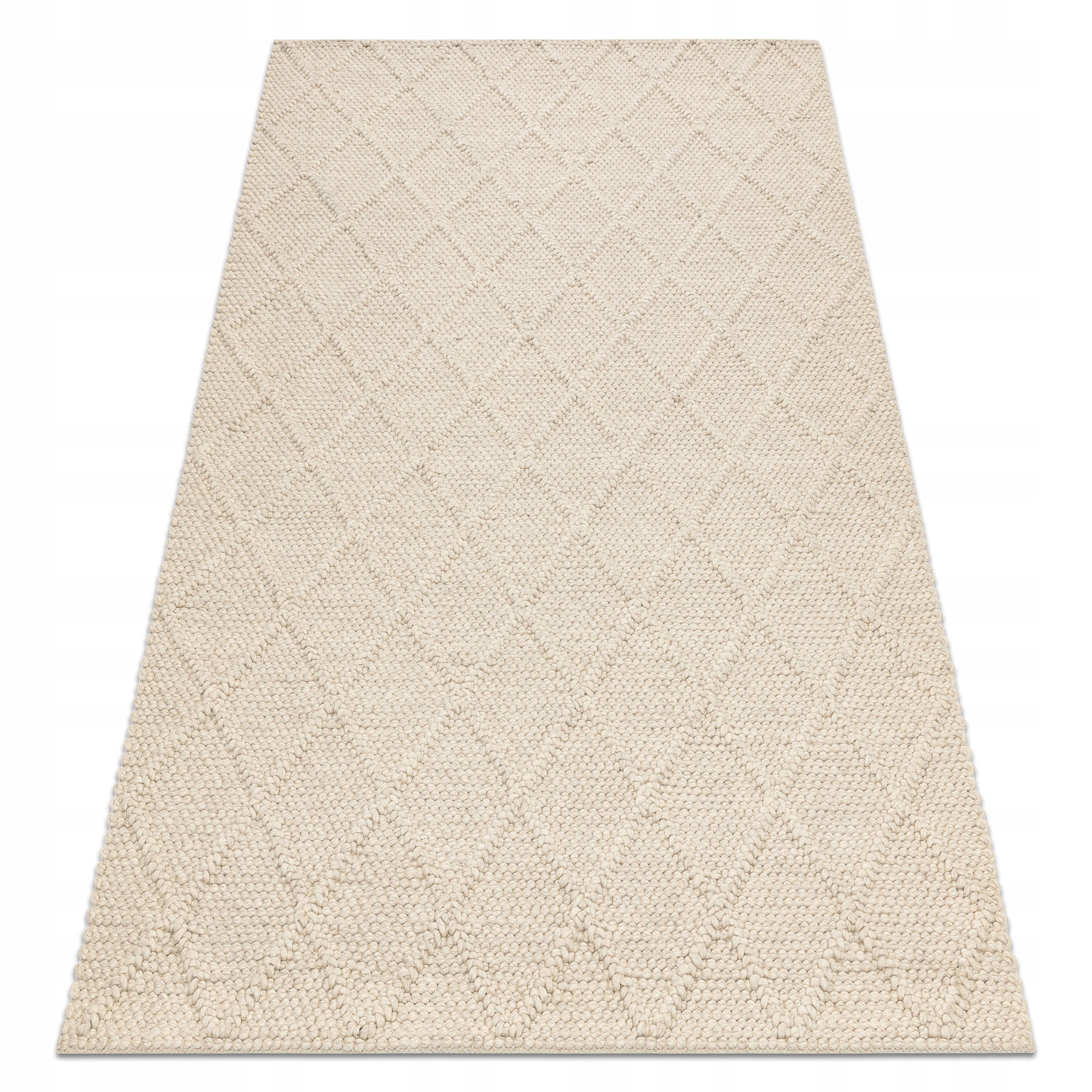 Dywan Ręcznie Tkany wełniany krem pętęlka Romby boho dwa poziomy 120x180 cm