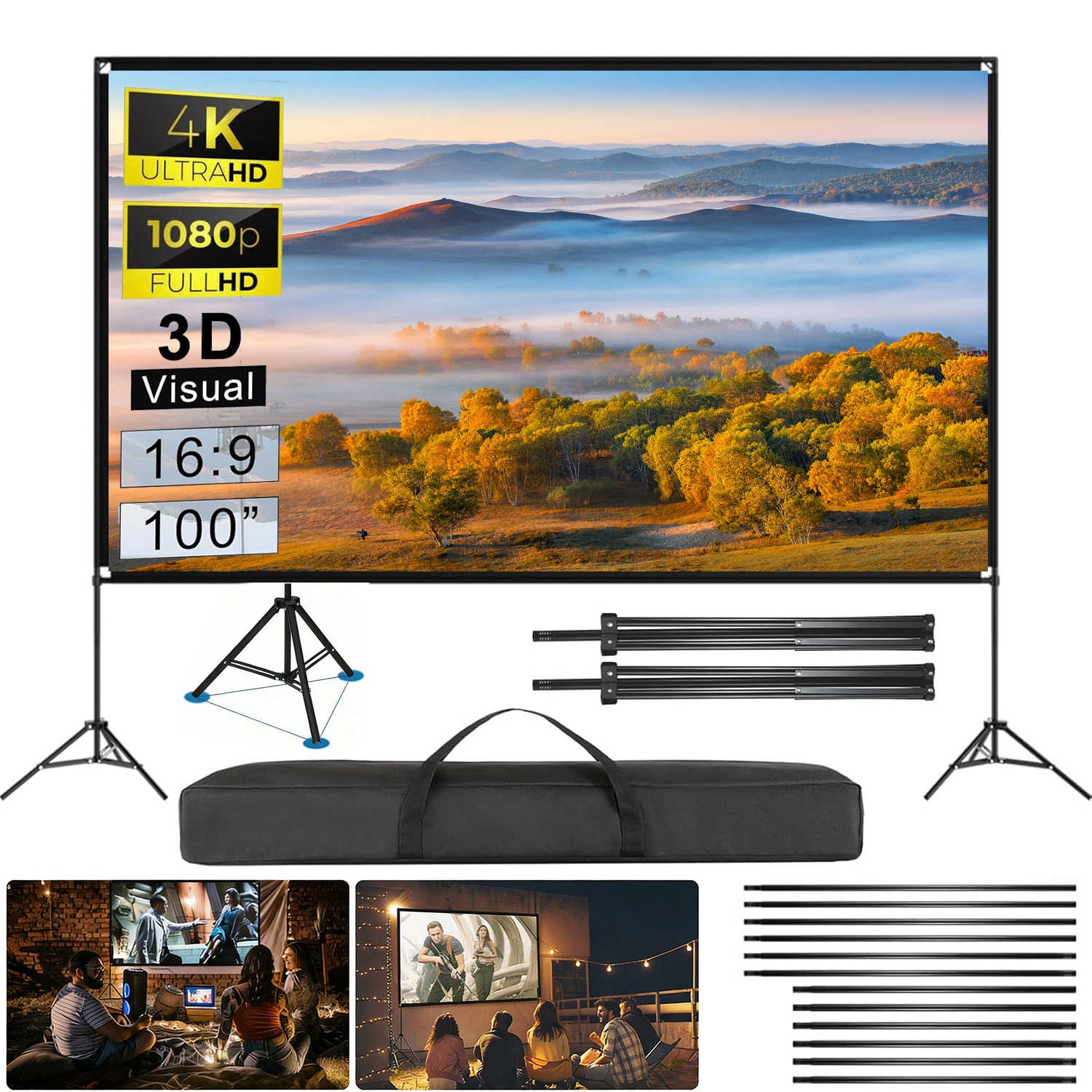 Obrazovka projektora s 100-palcovým stojanom 16:9 4K Hd pre domáce kino dvor