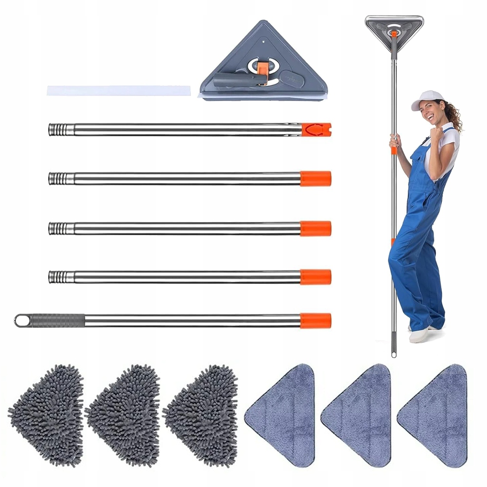 Levně Regulovatelný Trojúhelníkový Mop, 360° Otočná Hlava Pro Čištění Stěn, Šedá Barva