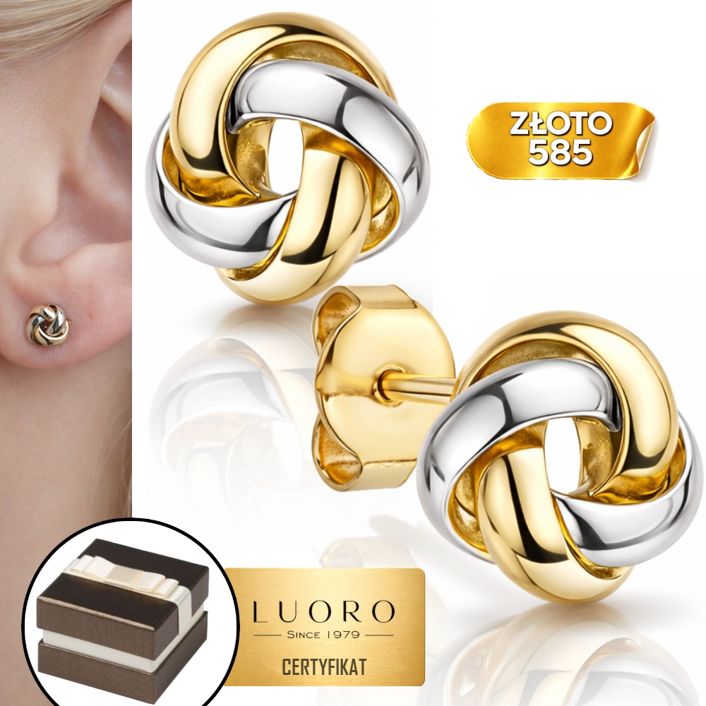 Náušnice Zlaté 585 14K Pletené Rhodiované 7,5 MM Krabička Dárek Certifikát