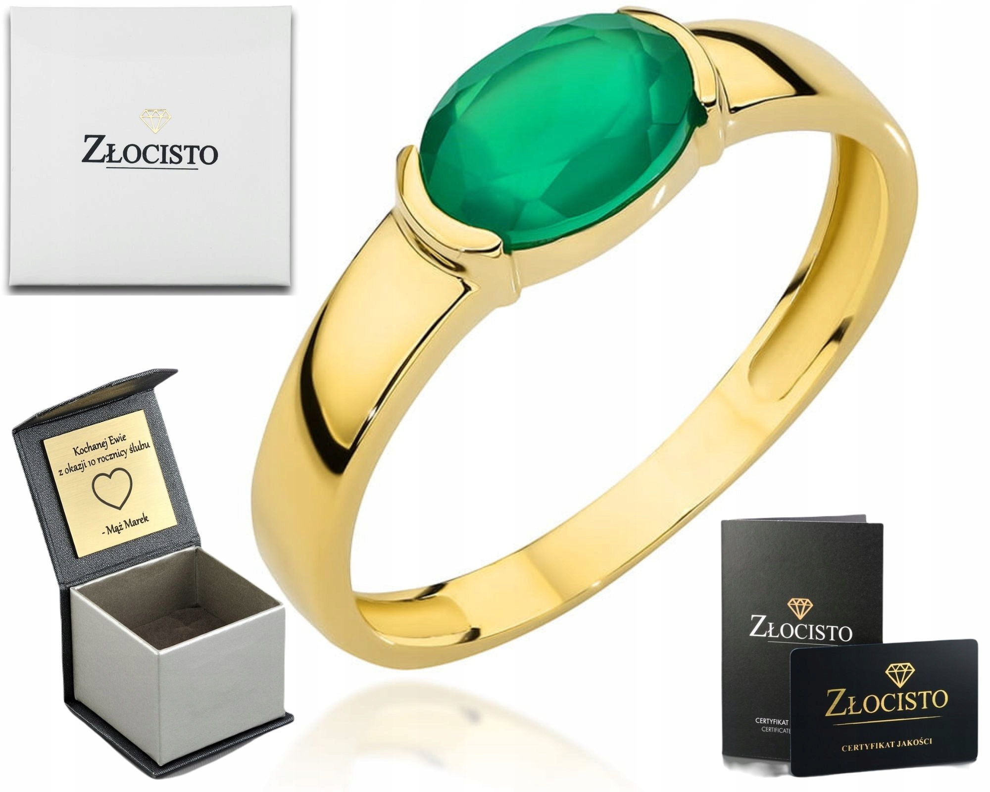 Zlatý Prstýnek S Přírodním Kamenem Zelený Achát Ve Ryzosti 585 Dárek