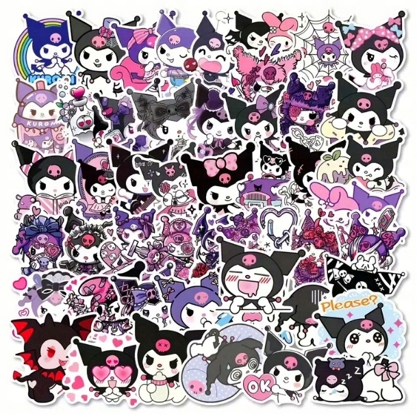 Kuromi zestaw 50 szt. naklejki wlepy wodoodporne Hello Kitty Sanrio Kawaii