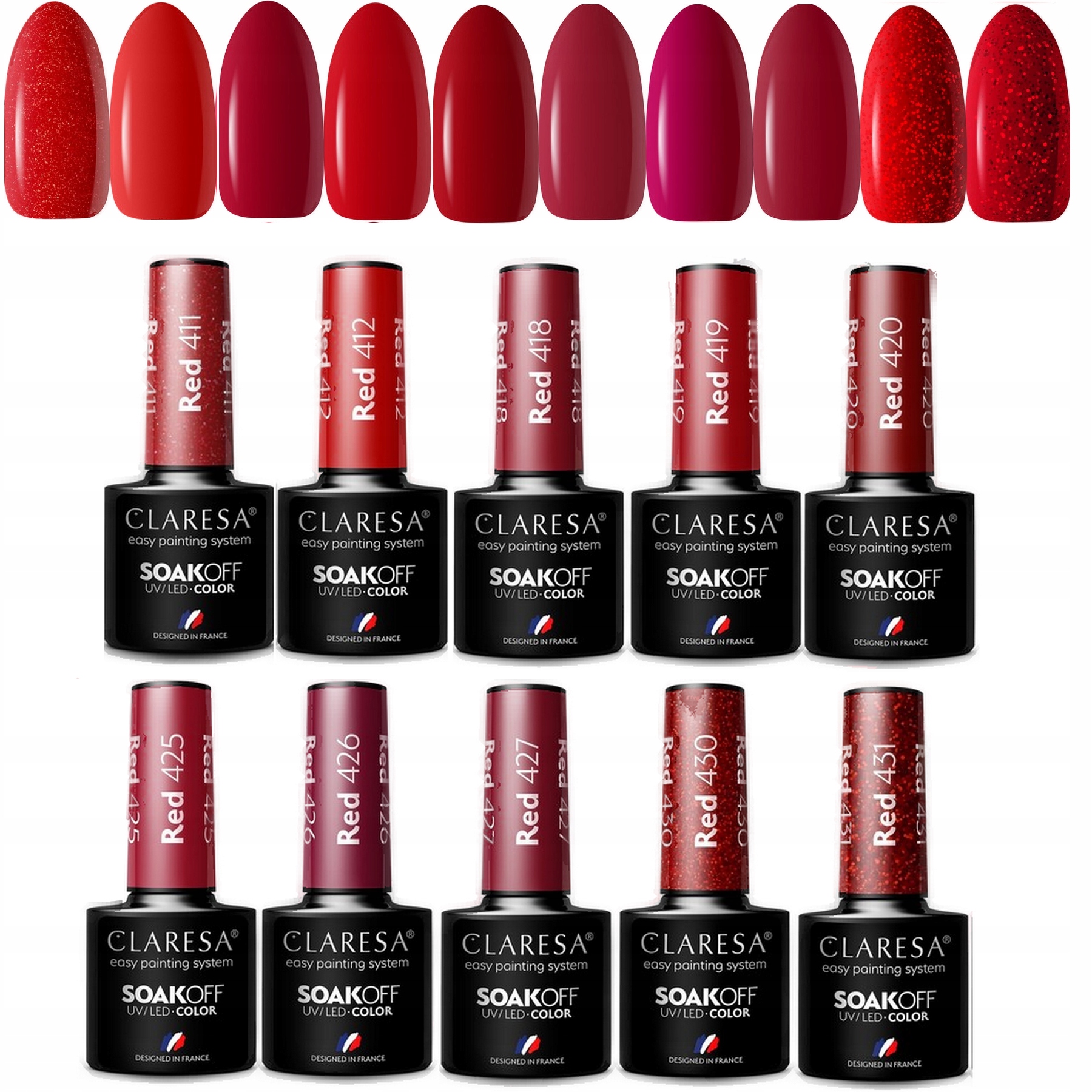 Claresa Zestaw Kolekcja Lakier Hybrydowy_red_ 1-10 czerwień