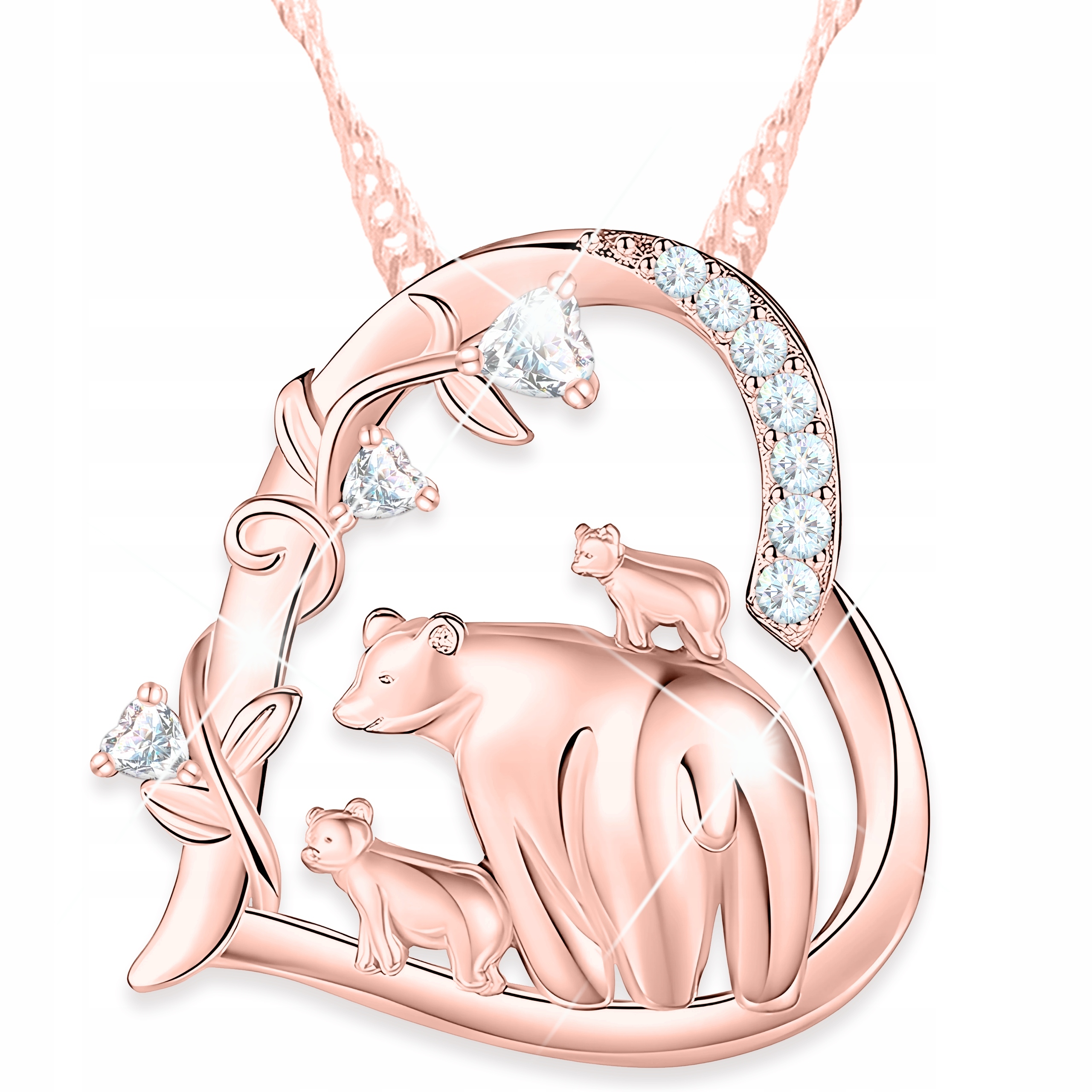 Náhrdelník Pozlacený Srdce Medvěd Rodina s medvědem Stříbro 925