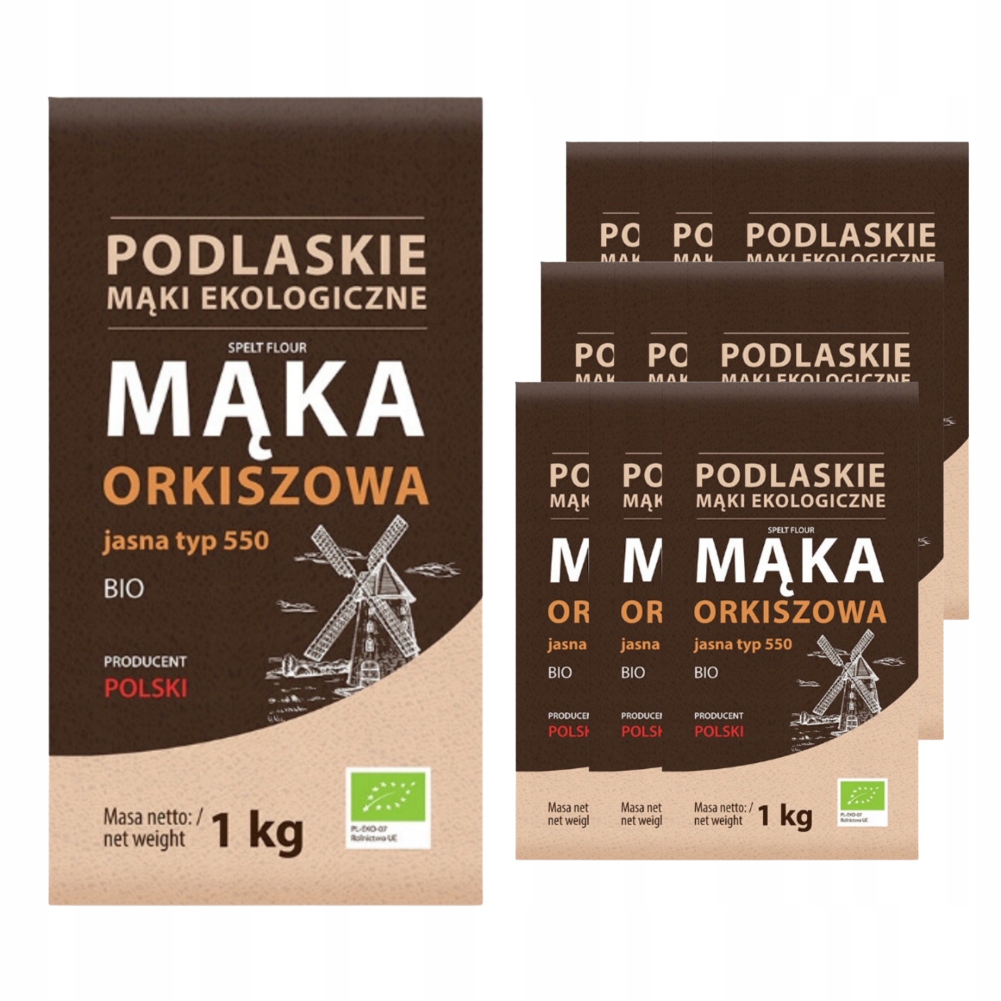 Bio Life Mąka Orkiszowa jasna typ 550 Bio 1 kg w opakowaniu Ekologiczna x10