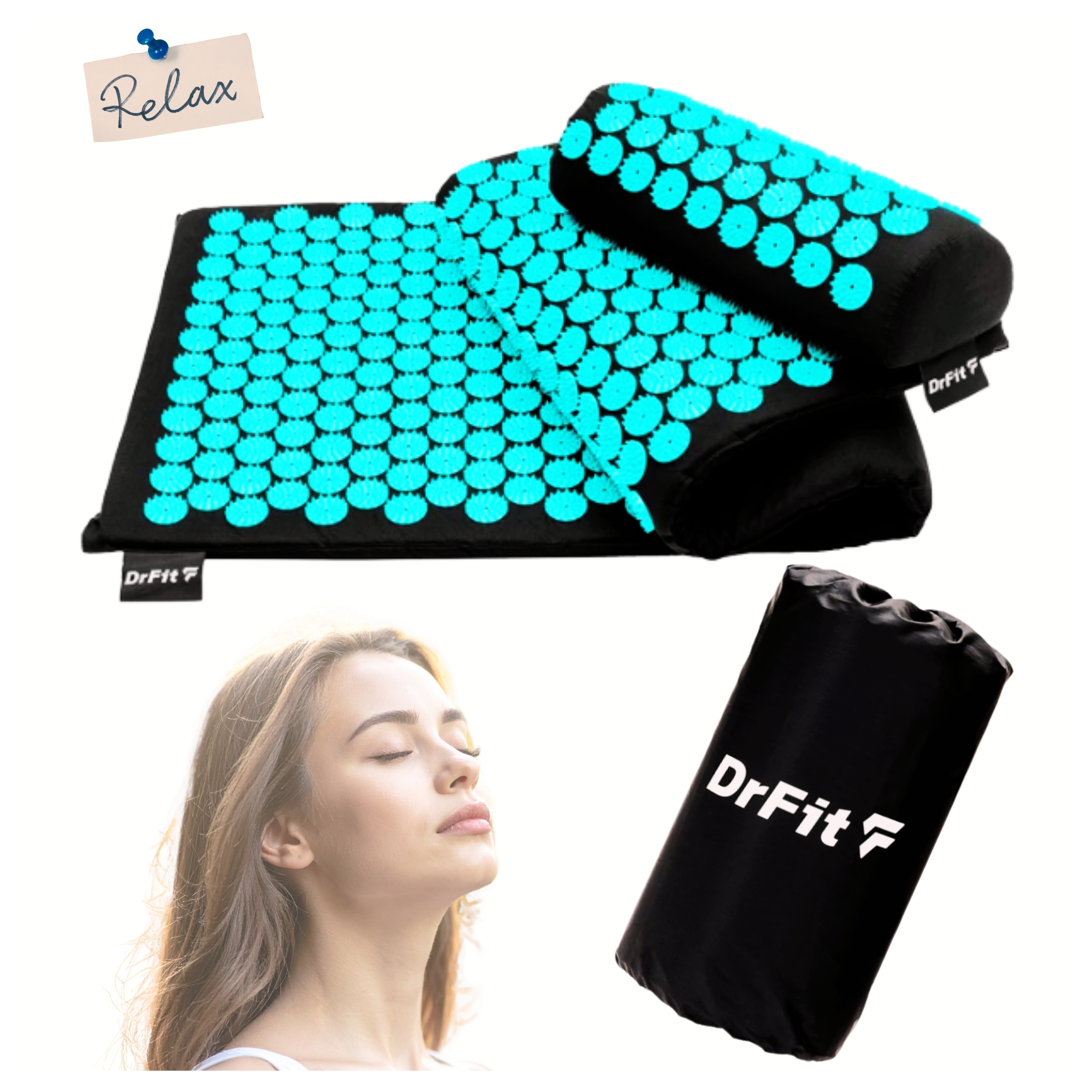 DrFit Mata do akupresury z kolcami długa 130x50 cm poduszka zielona
