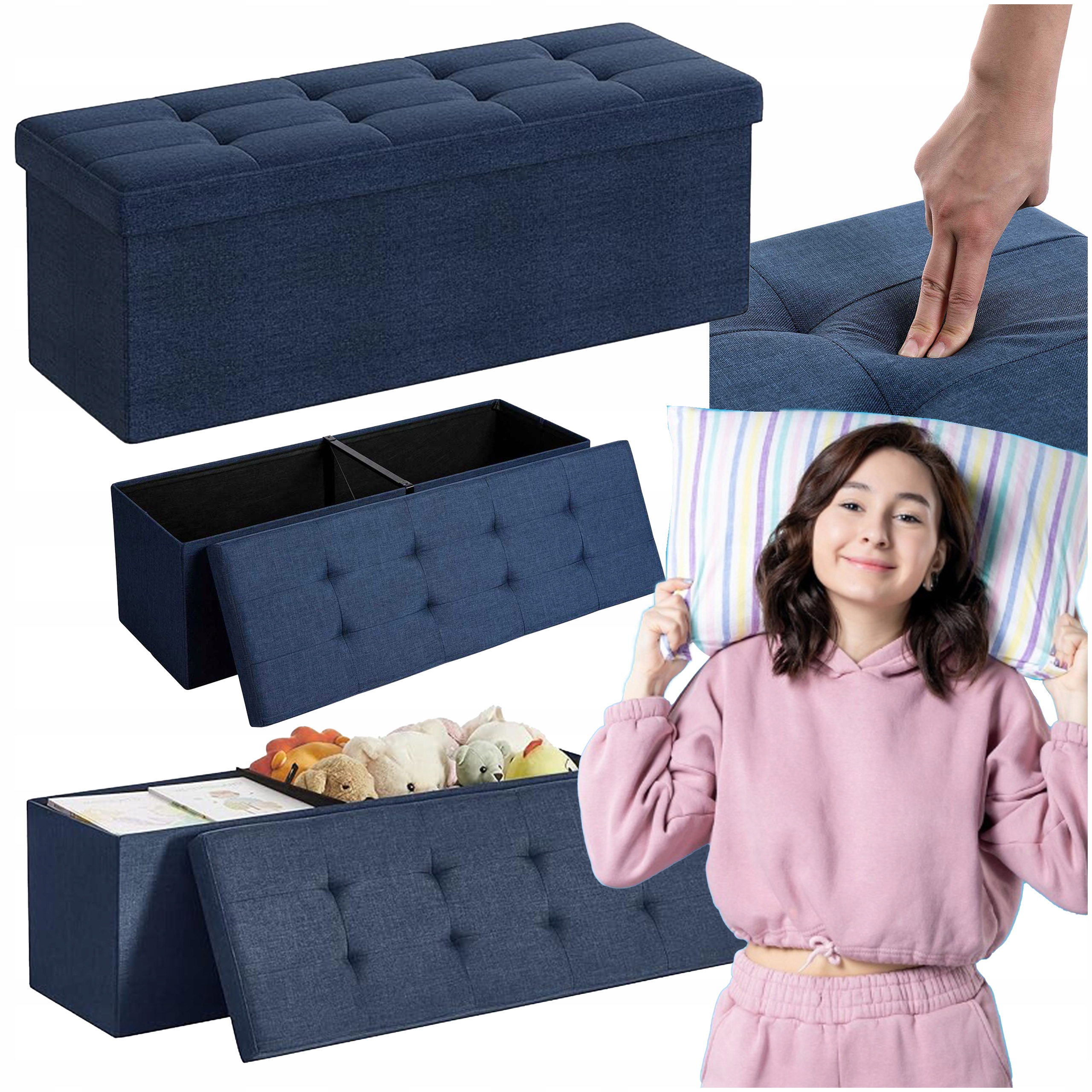 Pufa s úložným priestorom skladacia čalúnená na sedenie Lavička na topánky Veľká XL