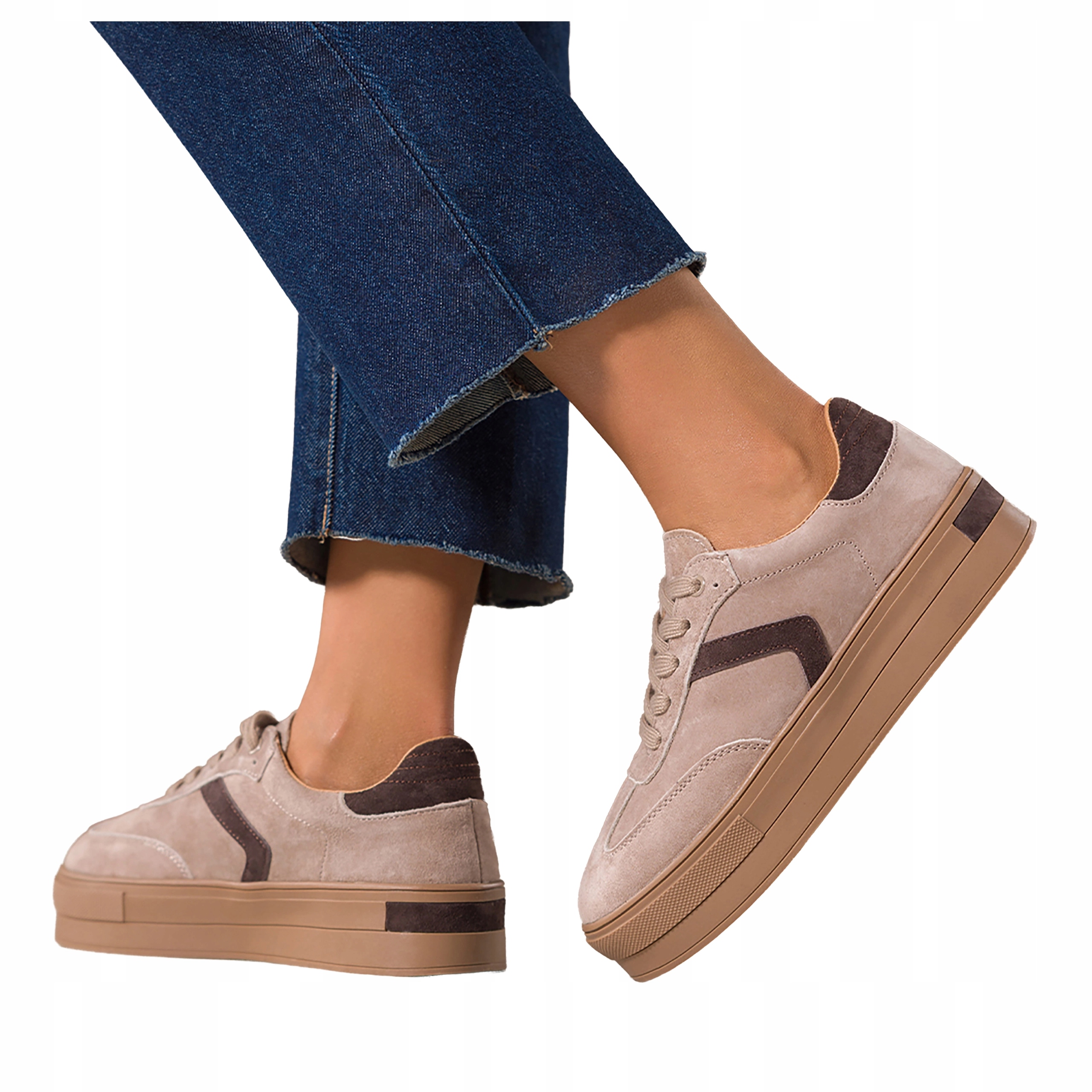 Béžové dámské kožené tenisky Creepersy na šněrovací platformě, velikost 40