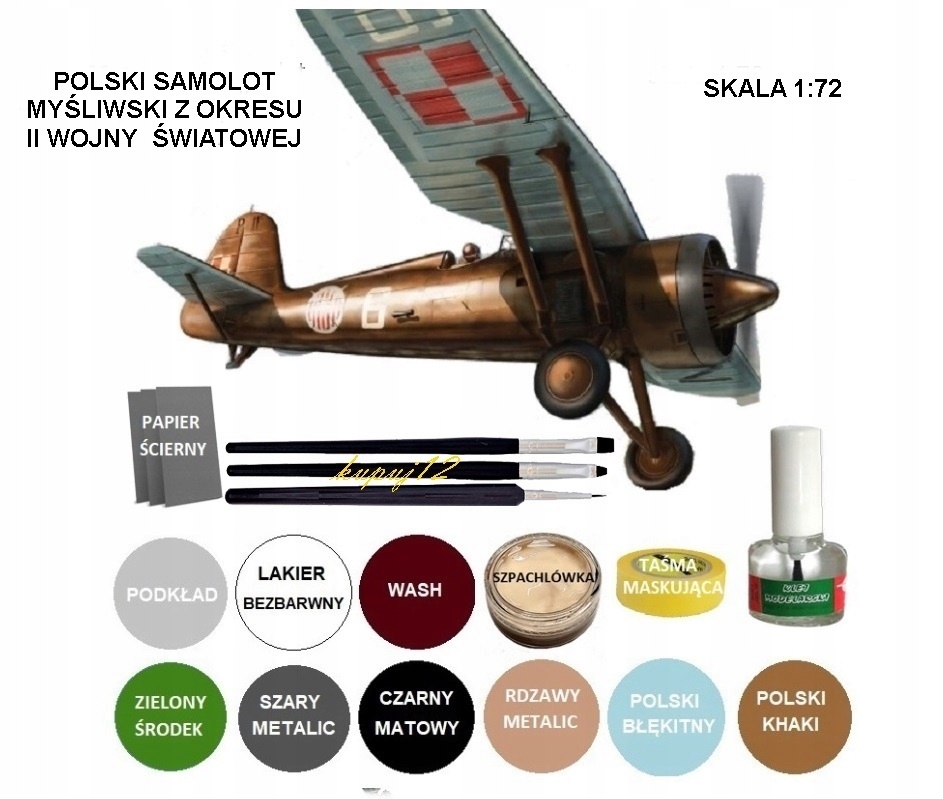 Plastikowy model do sklejania samolotu PZL P-11c ZESTAW:PODKŁAD+KLEJ+PĘDZLE