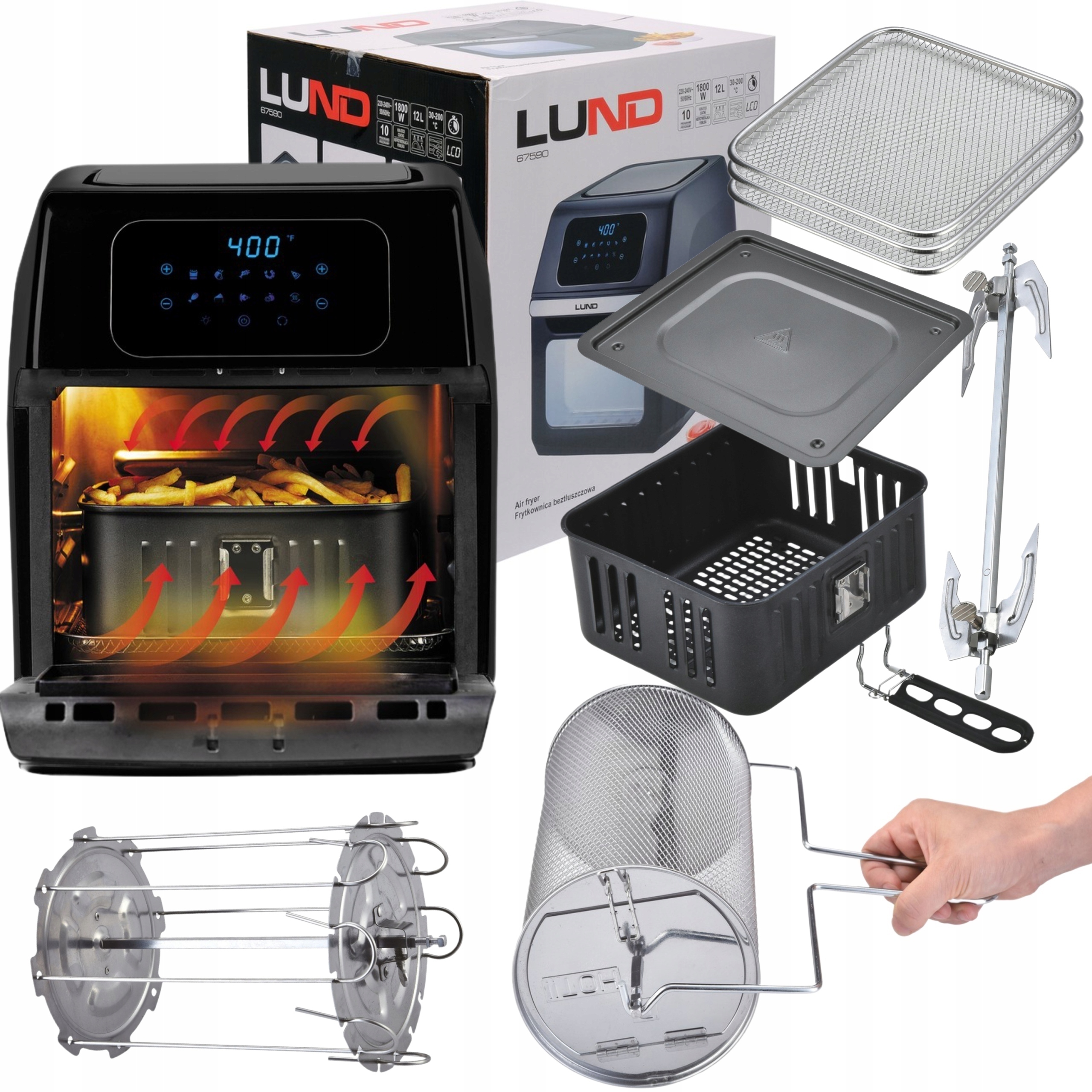 Beztuková Fritéza 2v1 Rúra 12 l 1800 W Časovač 10 Programov LCD