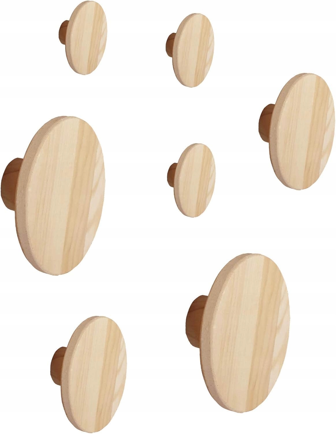Okrągłe wieszaki na ubrania, wieszaki ścienne z drewna | zestaw 7 haczyków