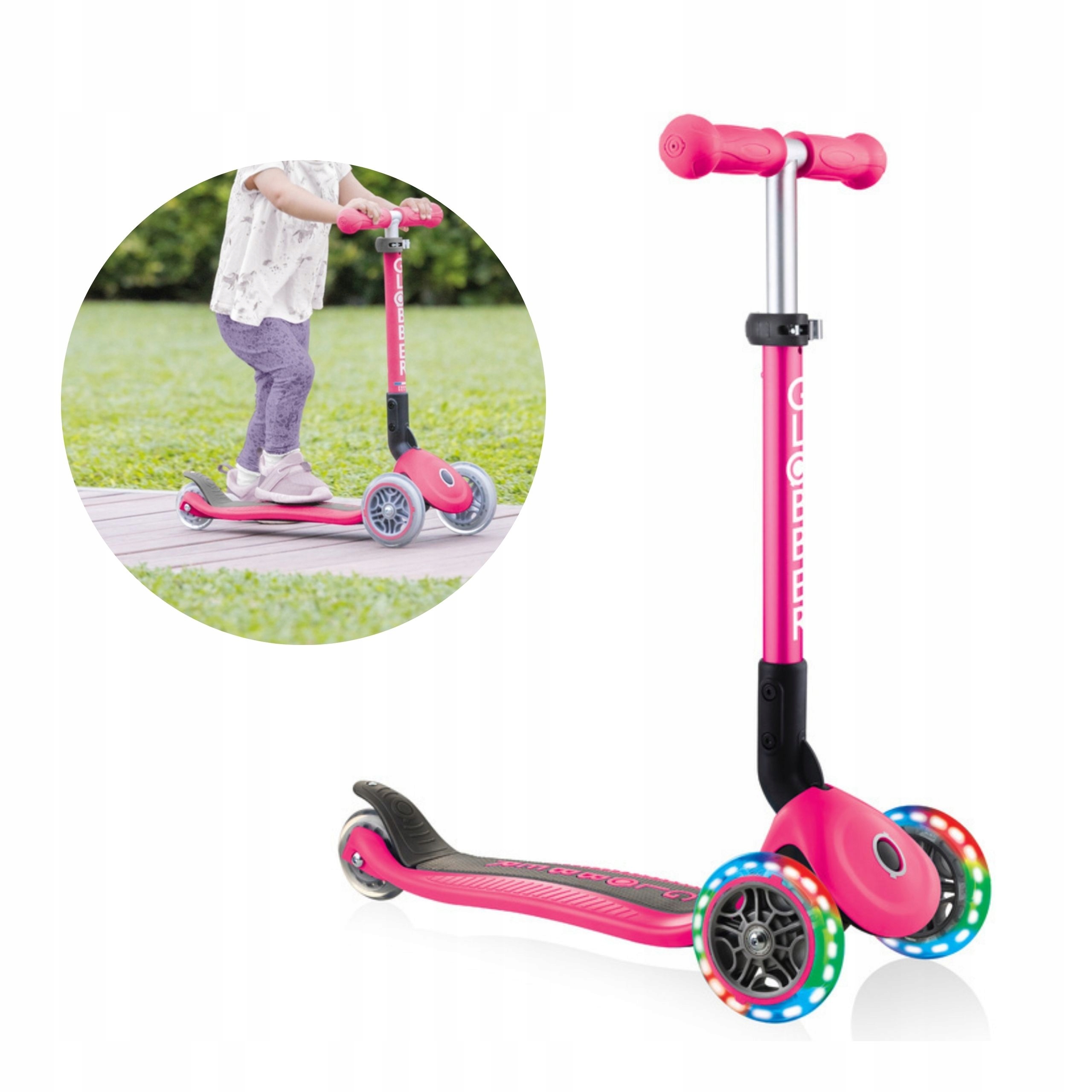Bezpieczna hulajnoga dziecięca 3 kołowa balansowa jeździk Led Globber 2+