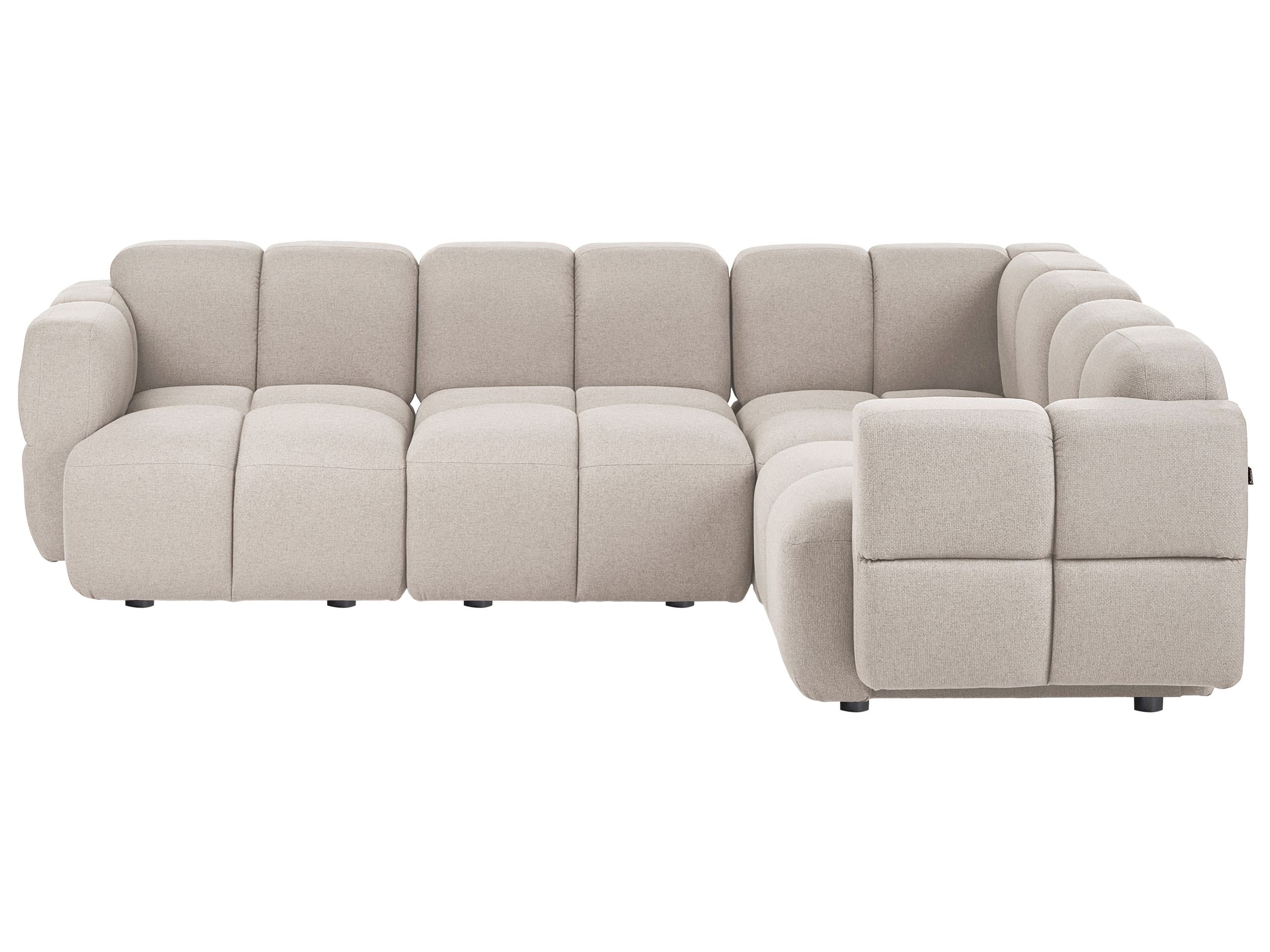 Sofa lewostronna narożna modułowa 4-osobowa tapicerowana beżowa